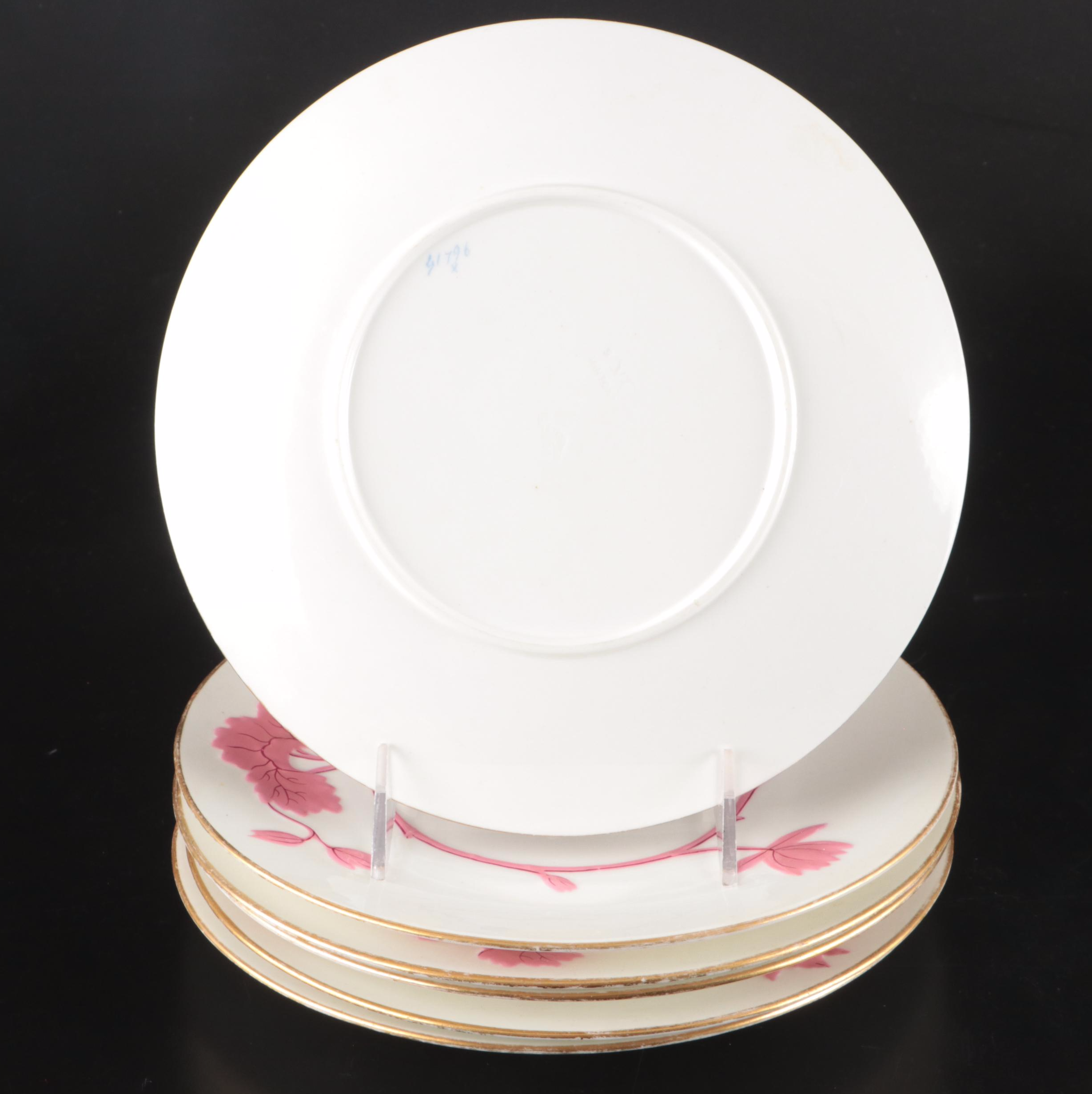 Minton Porcelain Pink Vine and Blossom Pattern Plates, Mid to Late 19th Century
