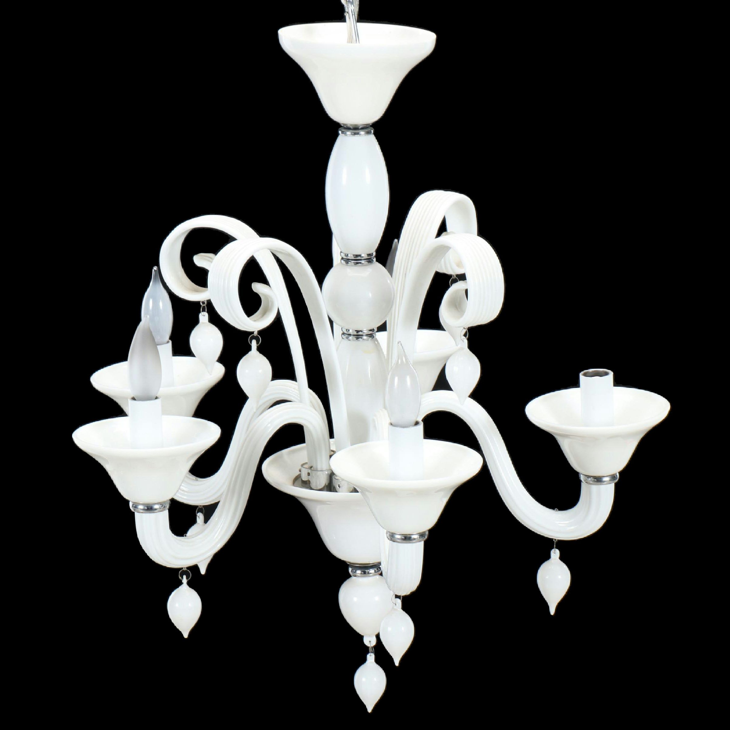 Venetian Style Milk Glass Five-Arm Chandelier