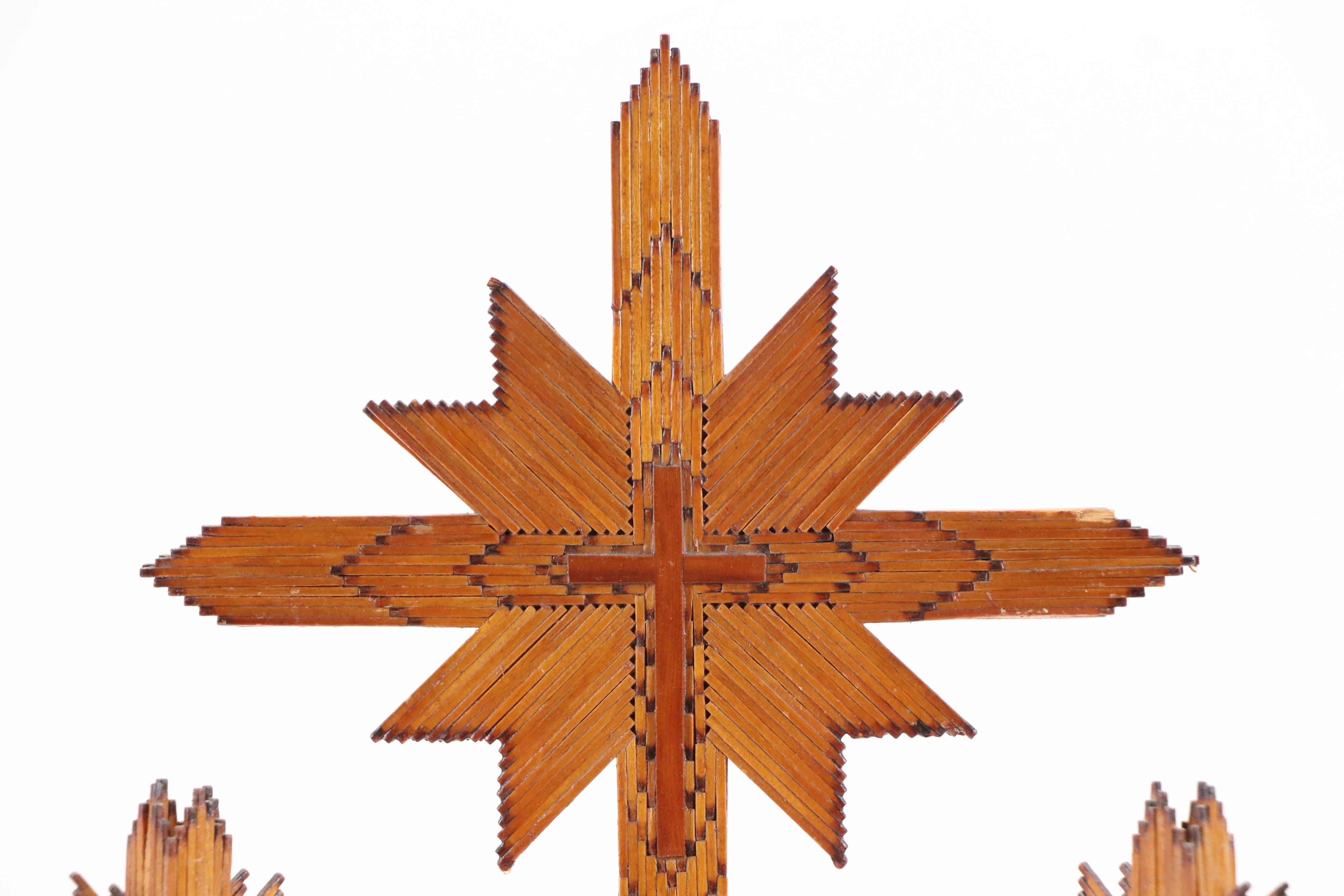 Matchstick Tramp Art Calvary Cross Sculpture, 20th Century