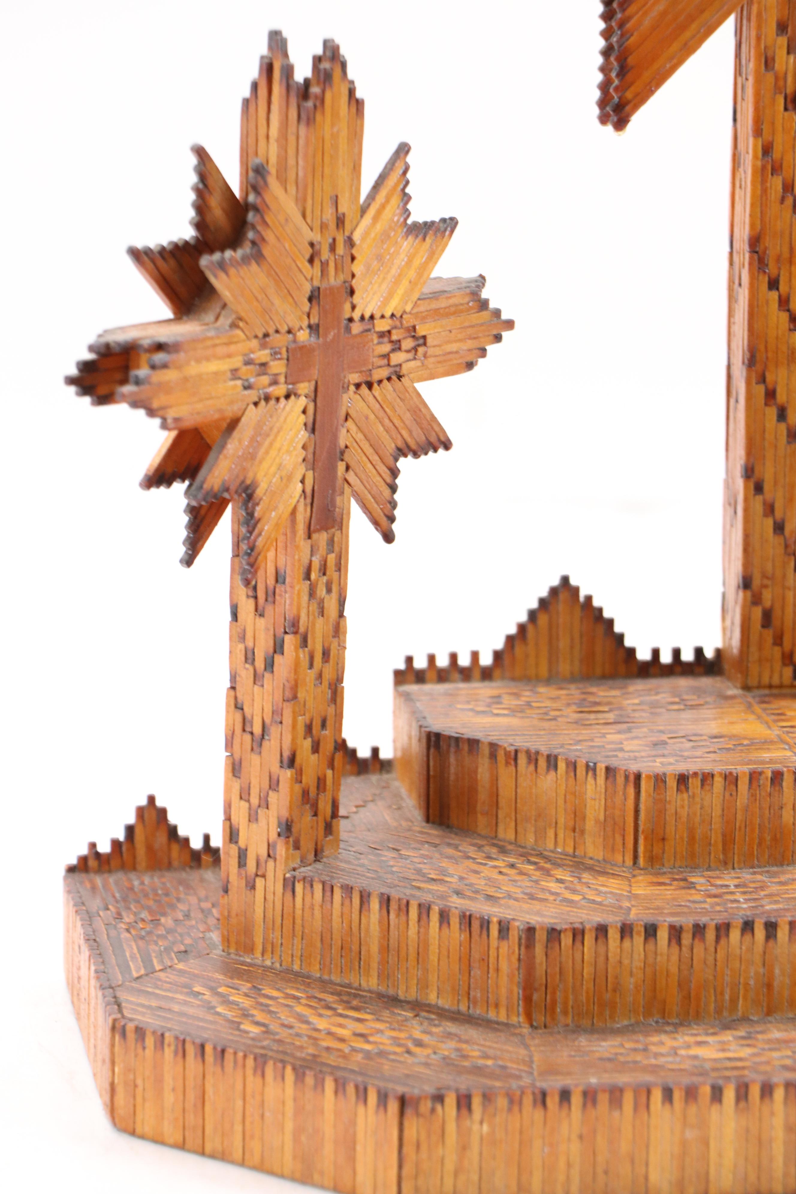 Matchstick Tramp Art Calvary Cross Sculpture, 20th Century