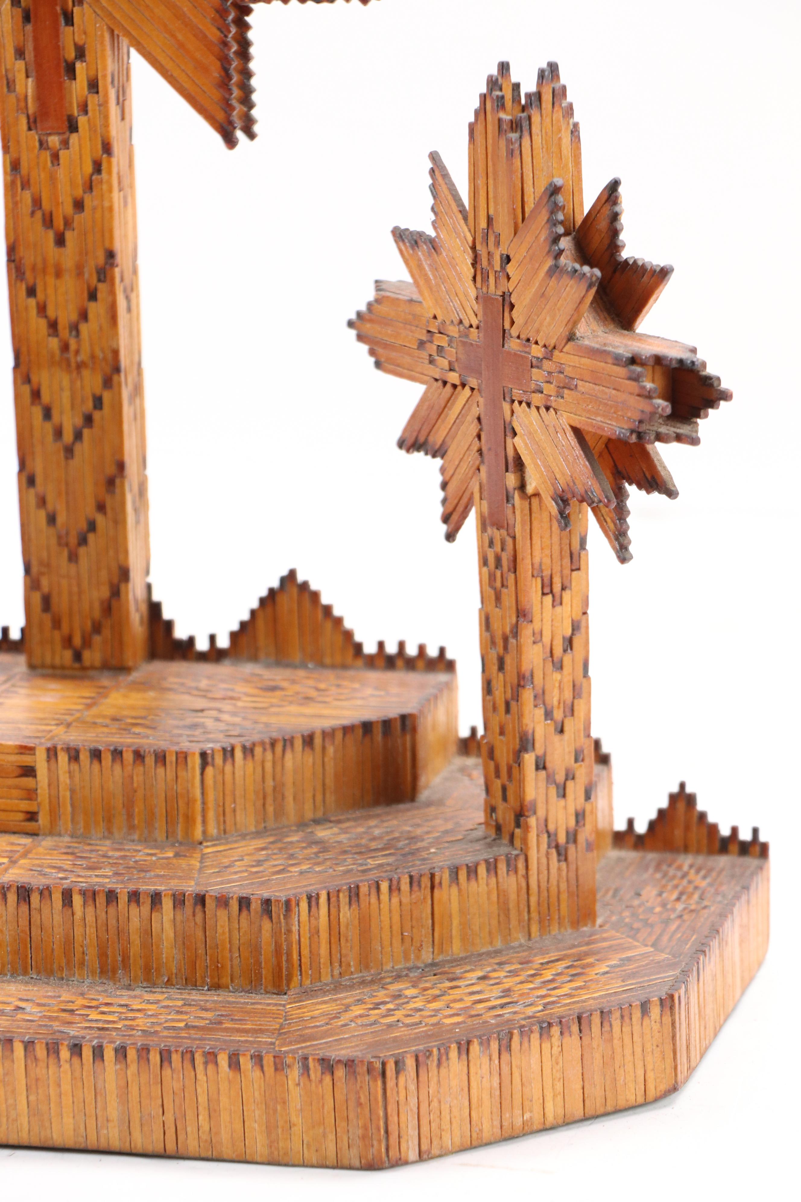 Matchstick Tramp Art Calvary Cross Sculpture, 20th Century