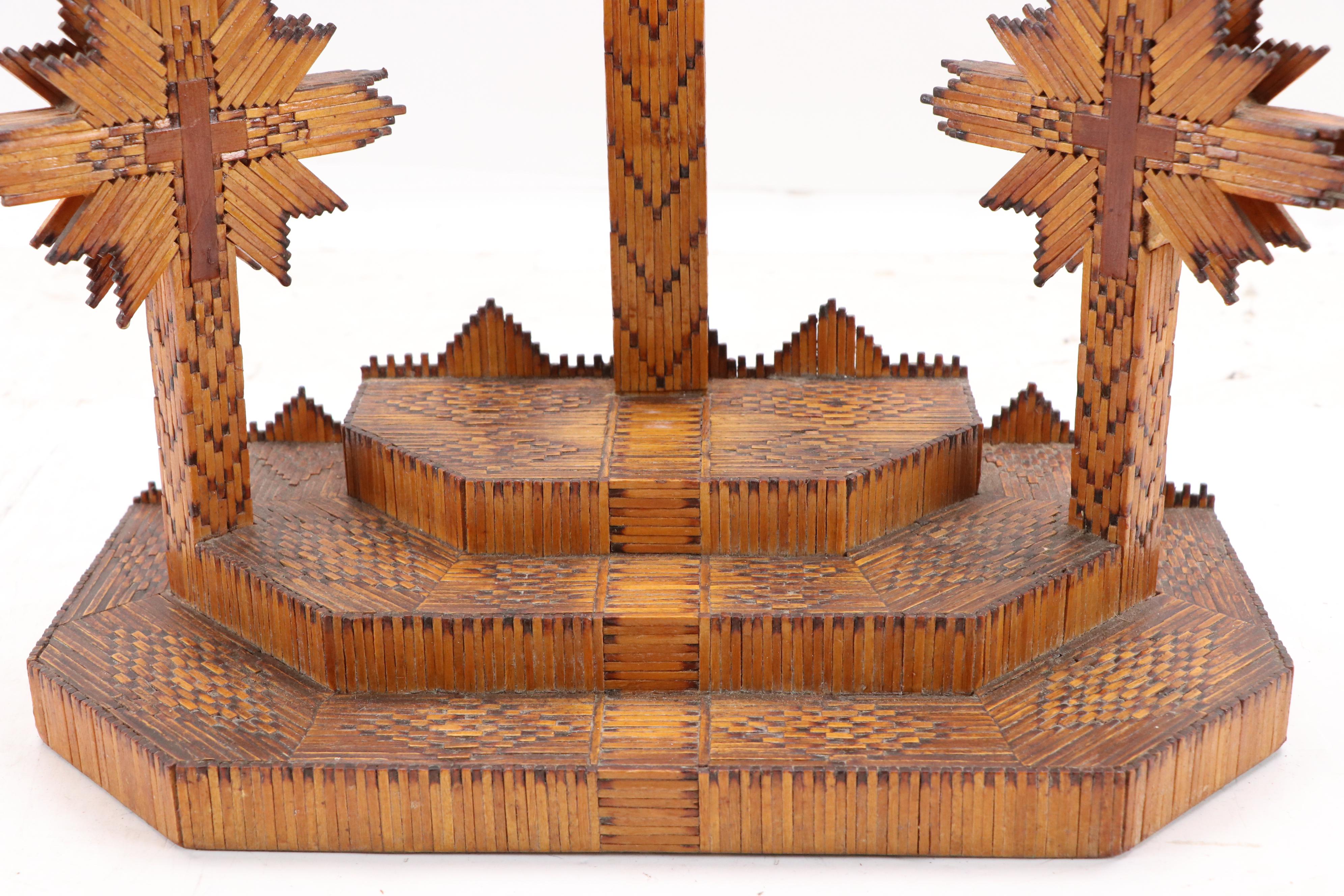 Matchstick Tramp Art Calvary Cross Sculpture, 20th Century