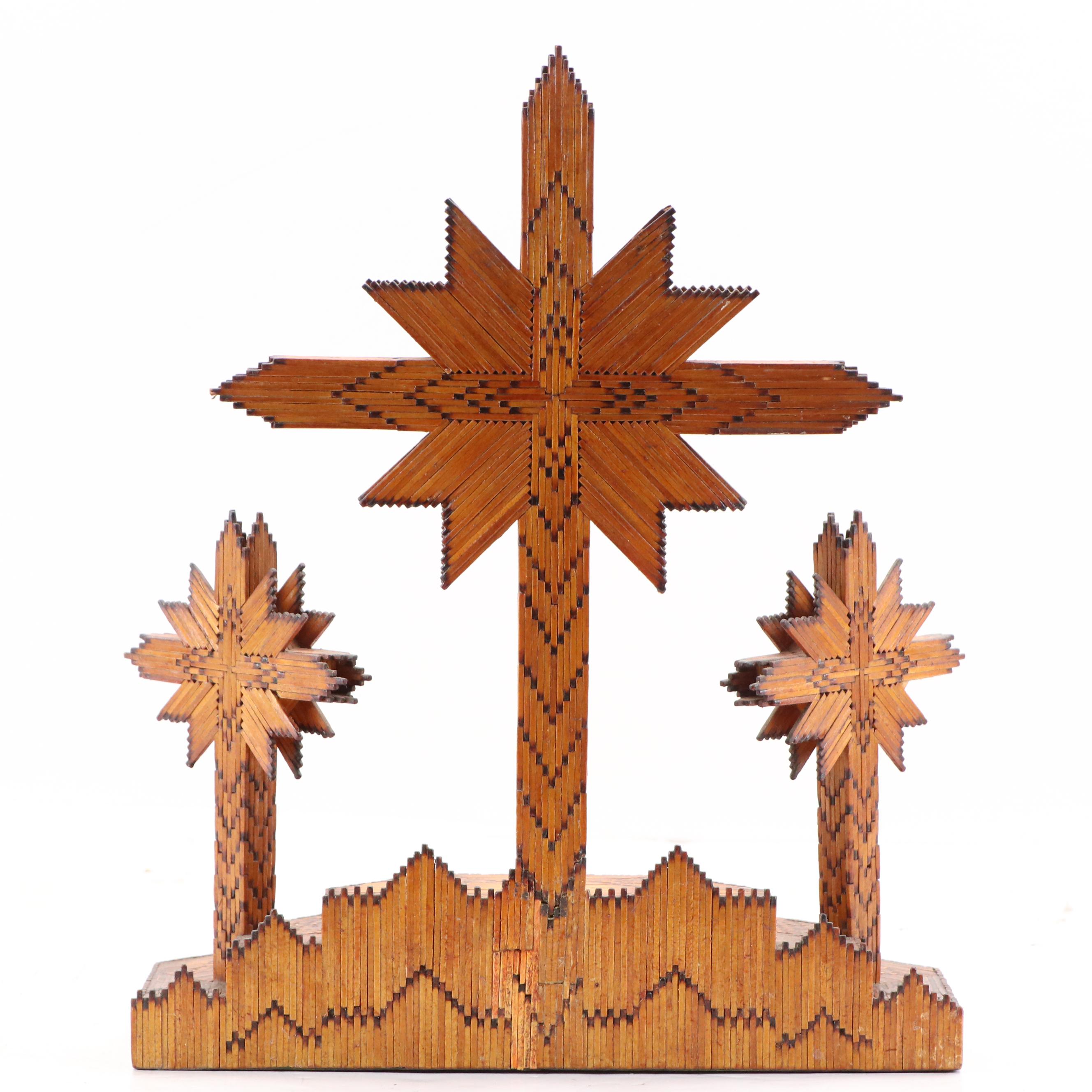 Matchstick Tramp Art Calvary Cross Sculpture, 20th Century