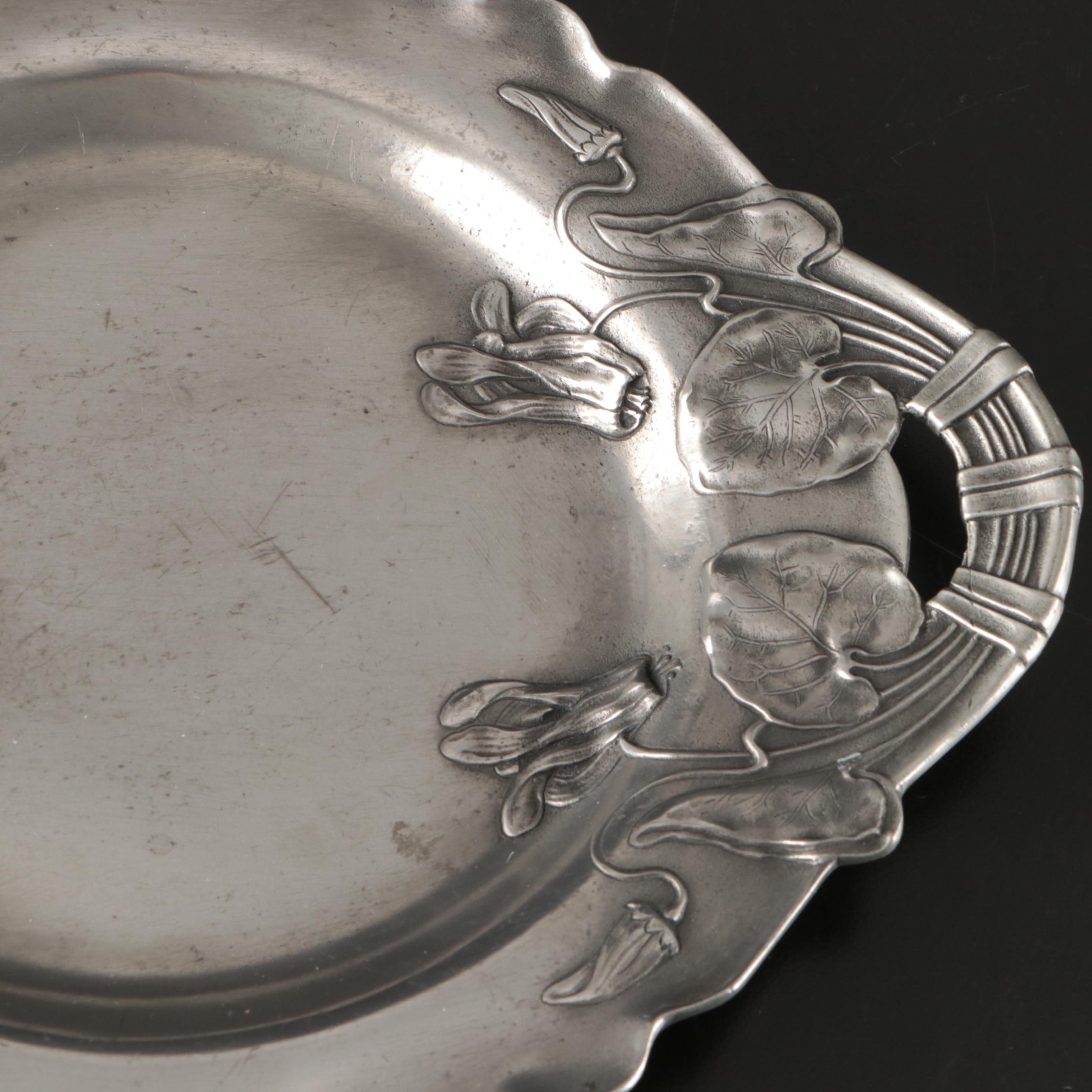 Achille Gamba Art Nouveau Style Pewter Tray, 20th Century