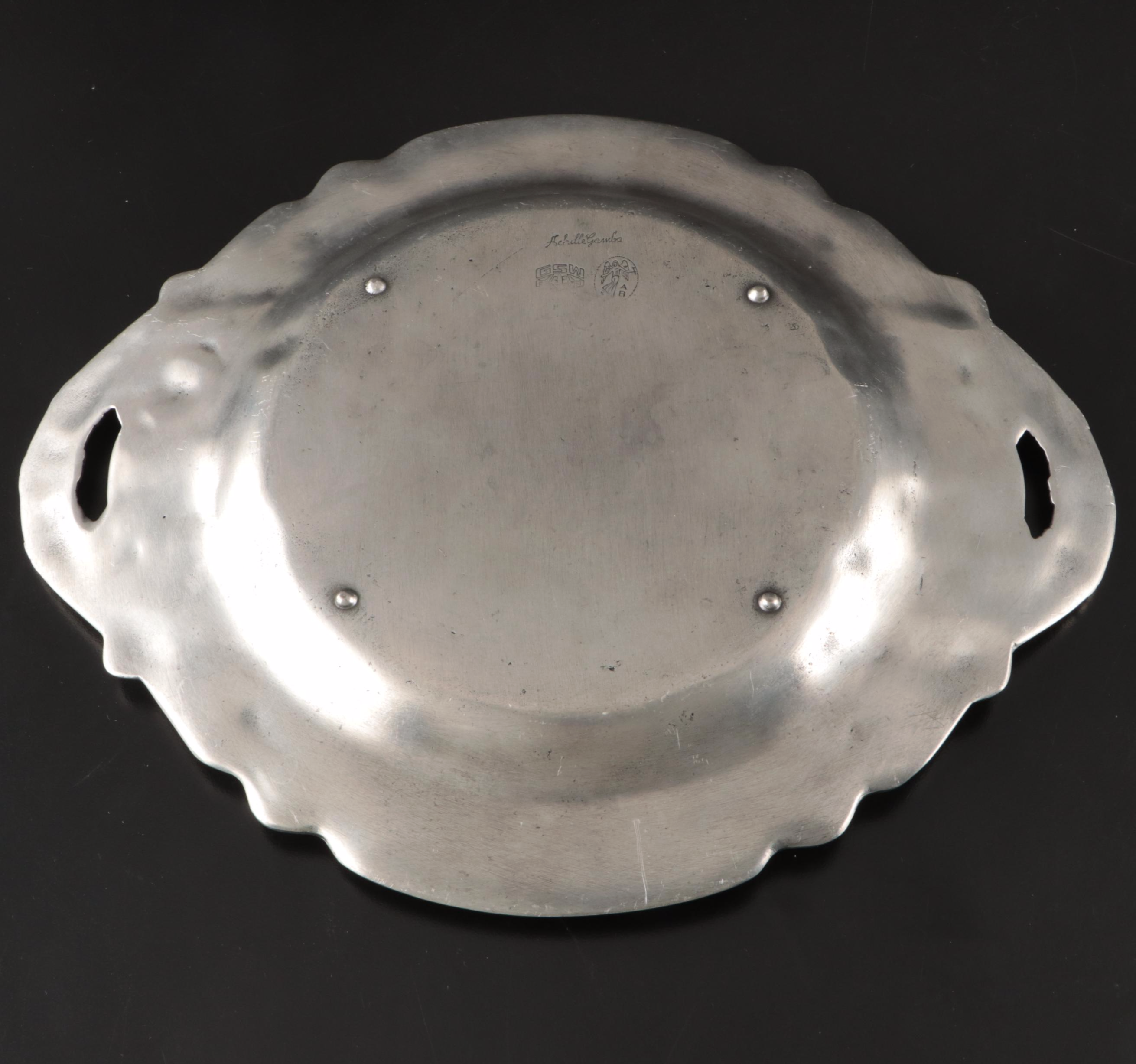 Achille Gamba Art Nouveau Style Pewter Tray, 20th Century