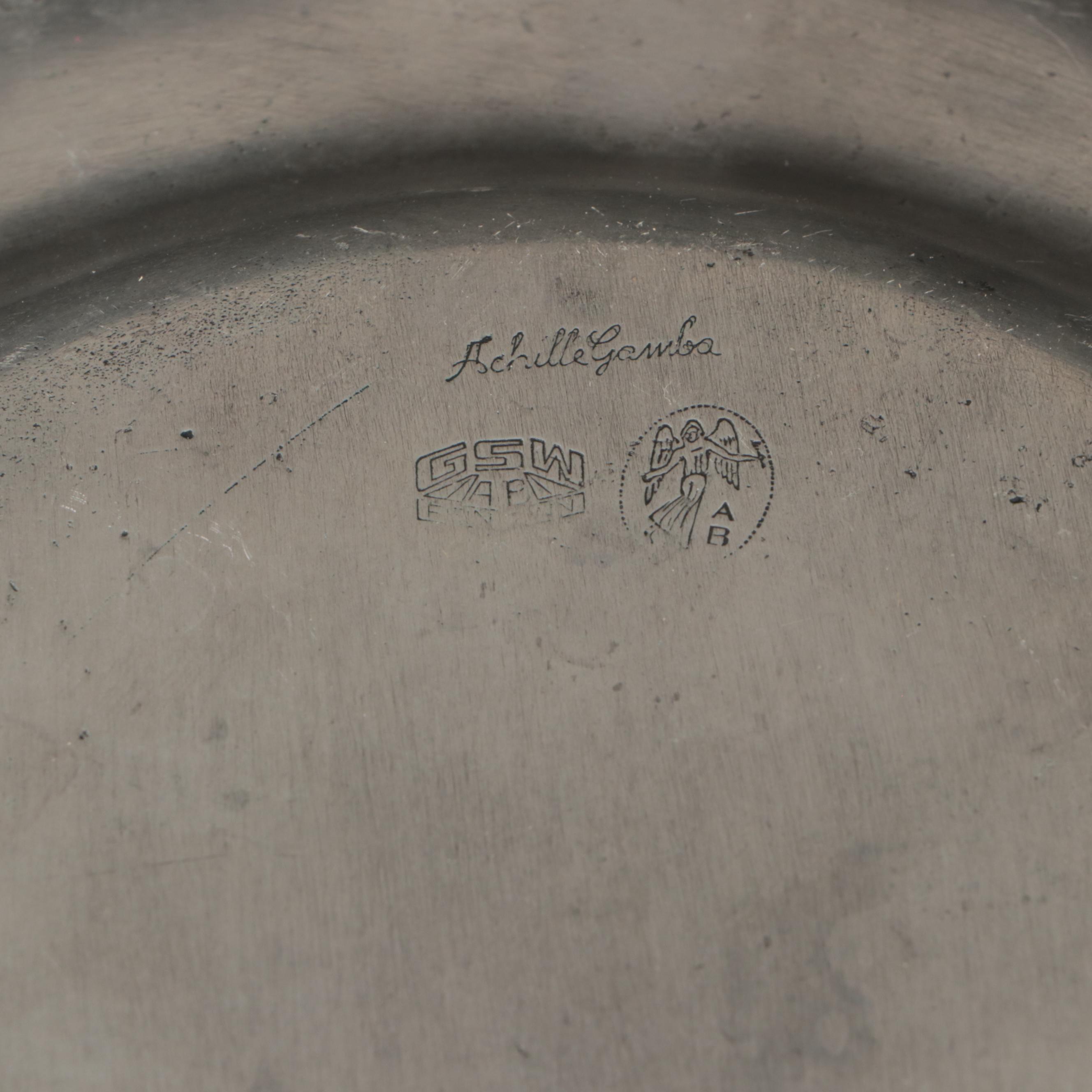 Achille Gamba Art Nouveau Style Pewter Tray, 20th Century