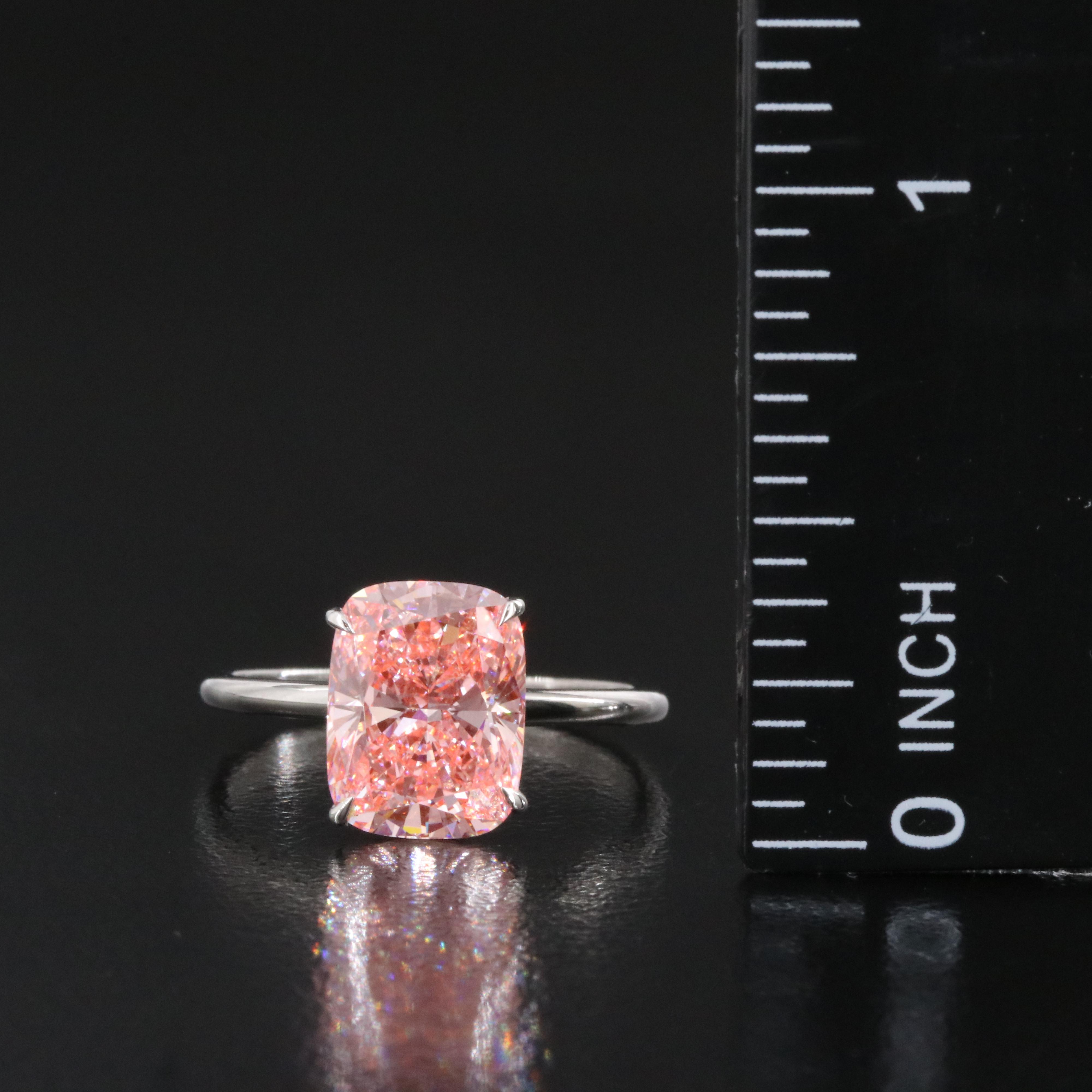 Platinum 3.11 CT Lab Grown Fancy Pink Diamond Solitaire Ring with IGI Report
