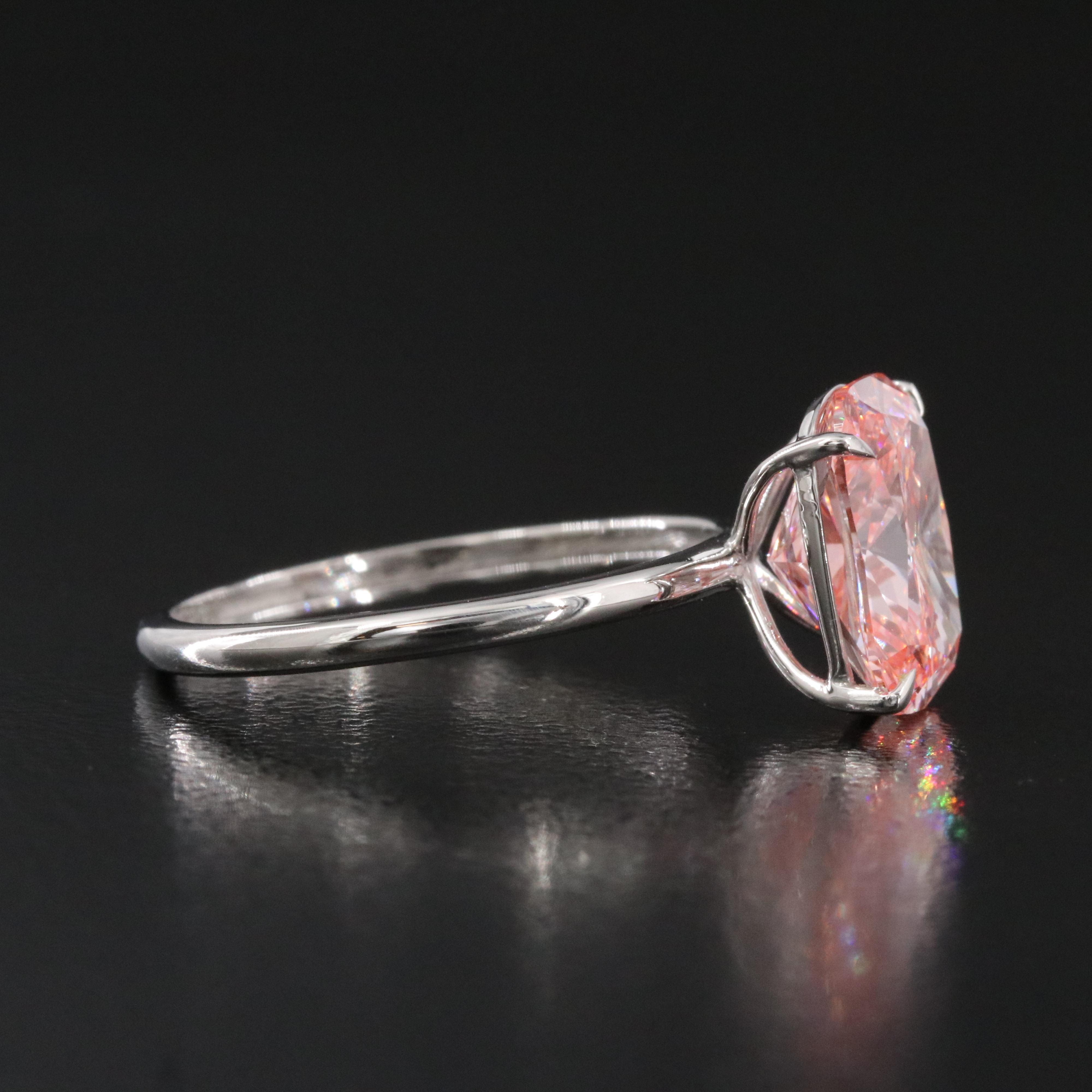 Platinum 3.11 CT Lab Grown Fancy Pink Diamond Solitaire Ring with IGI Report