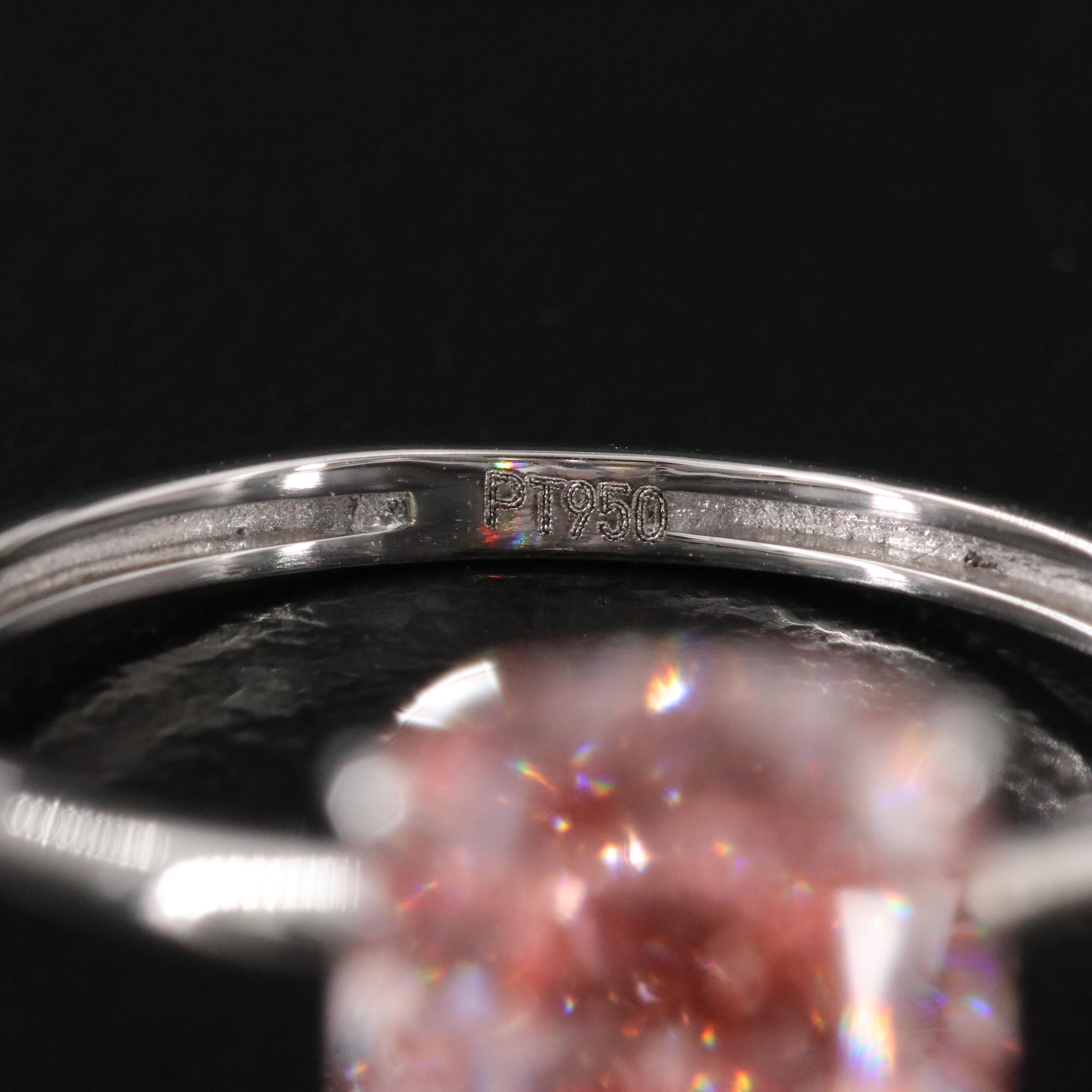 Platinum 3.11 CT Lab Grown Fancy Pink Diamond Solitaire Ring with IGI Report