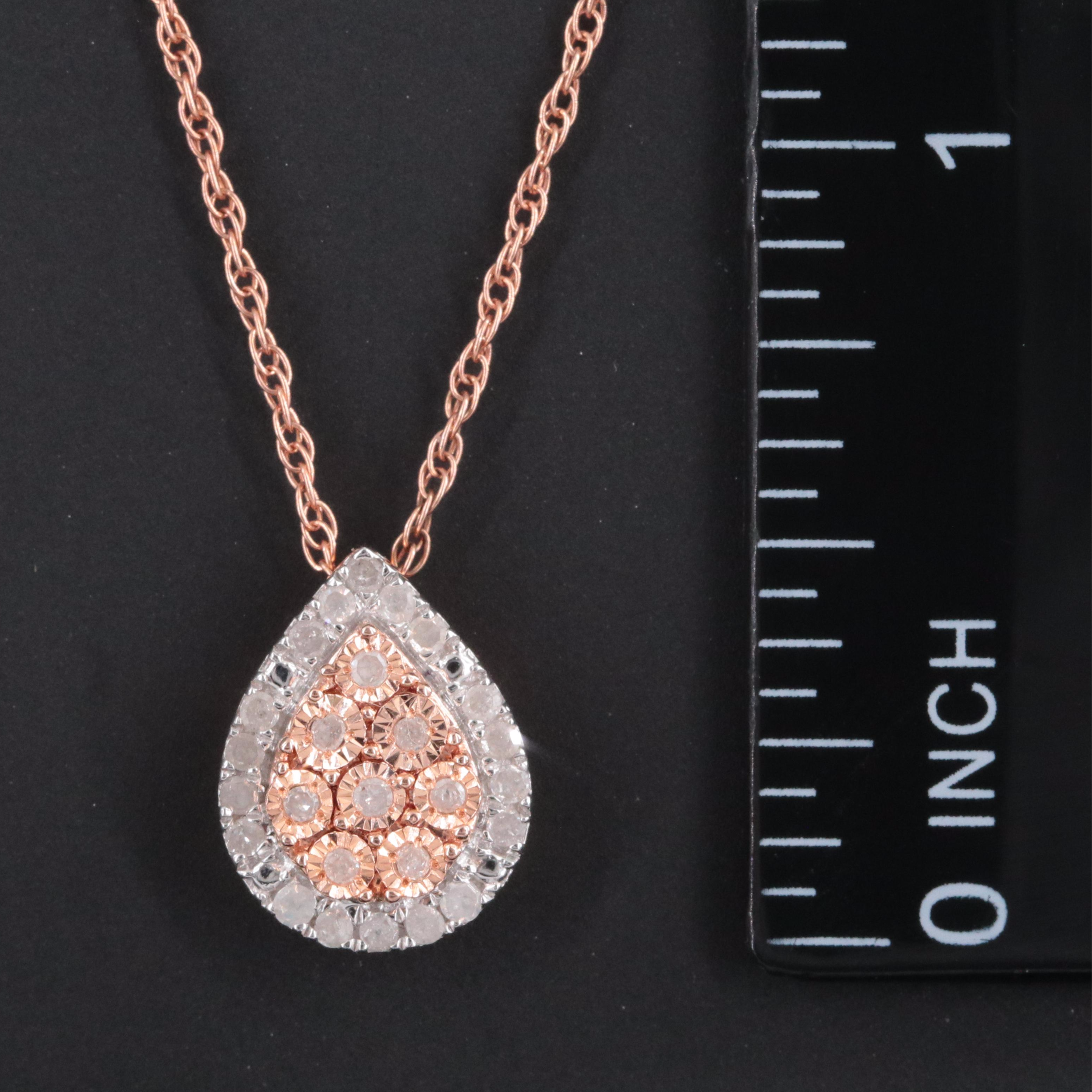 Sterling Rose Tone Diamond Pendant Necklace