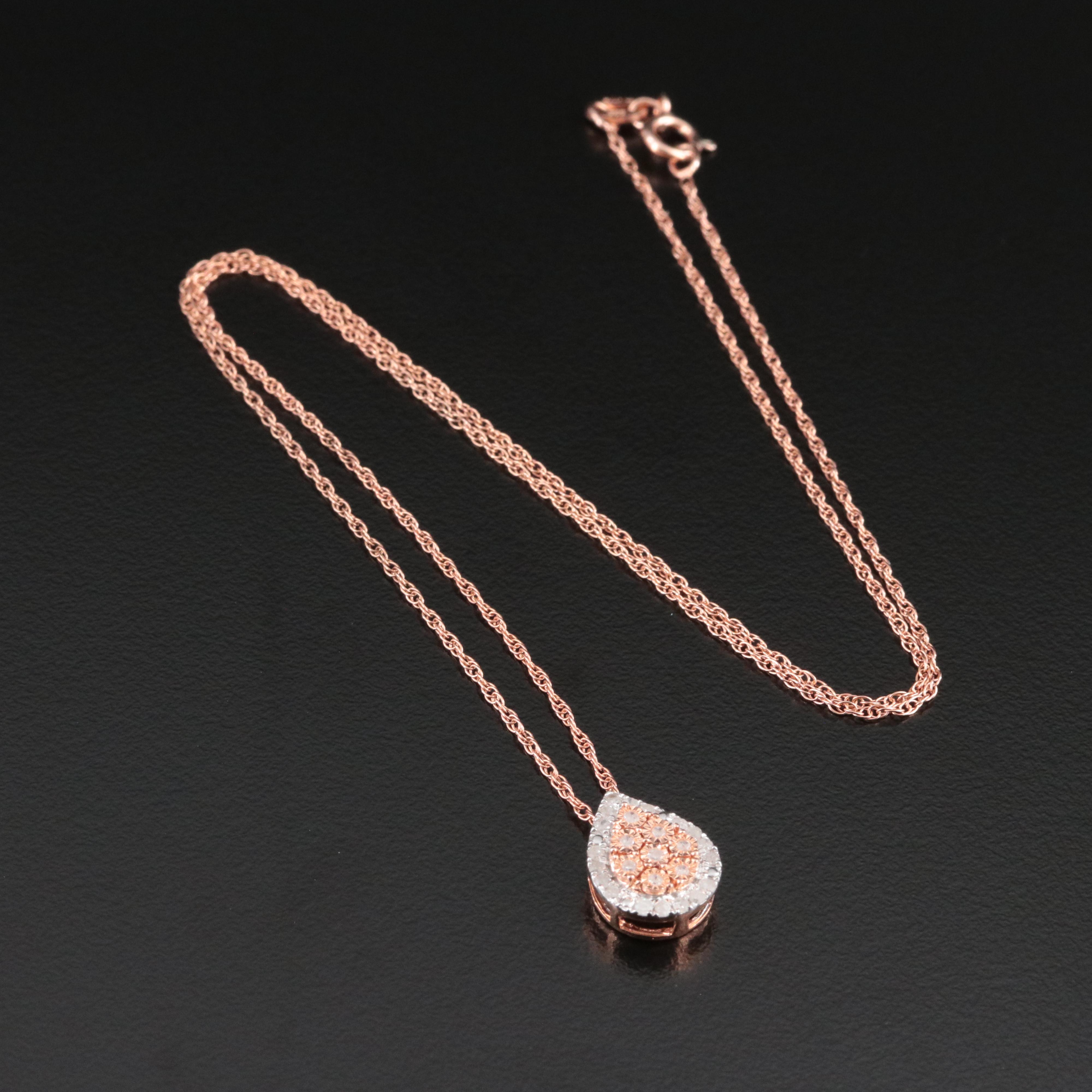 Sterling Rose Tone Diamond Pendant Necklace