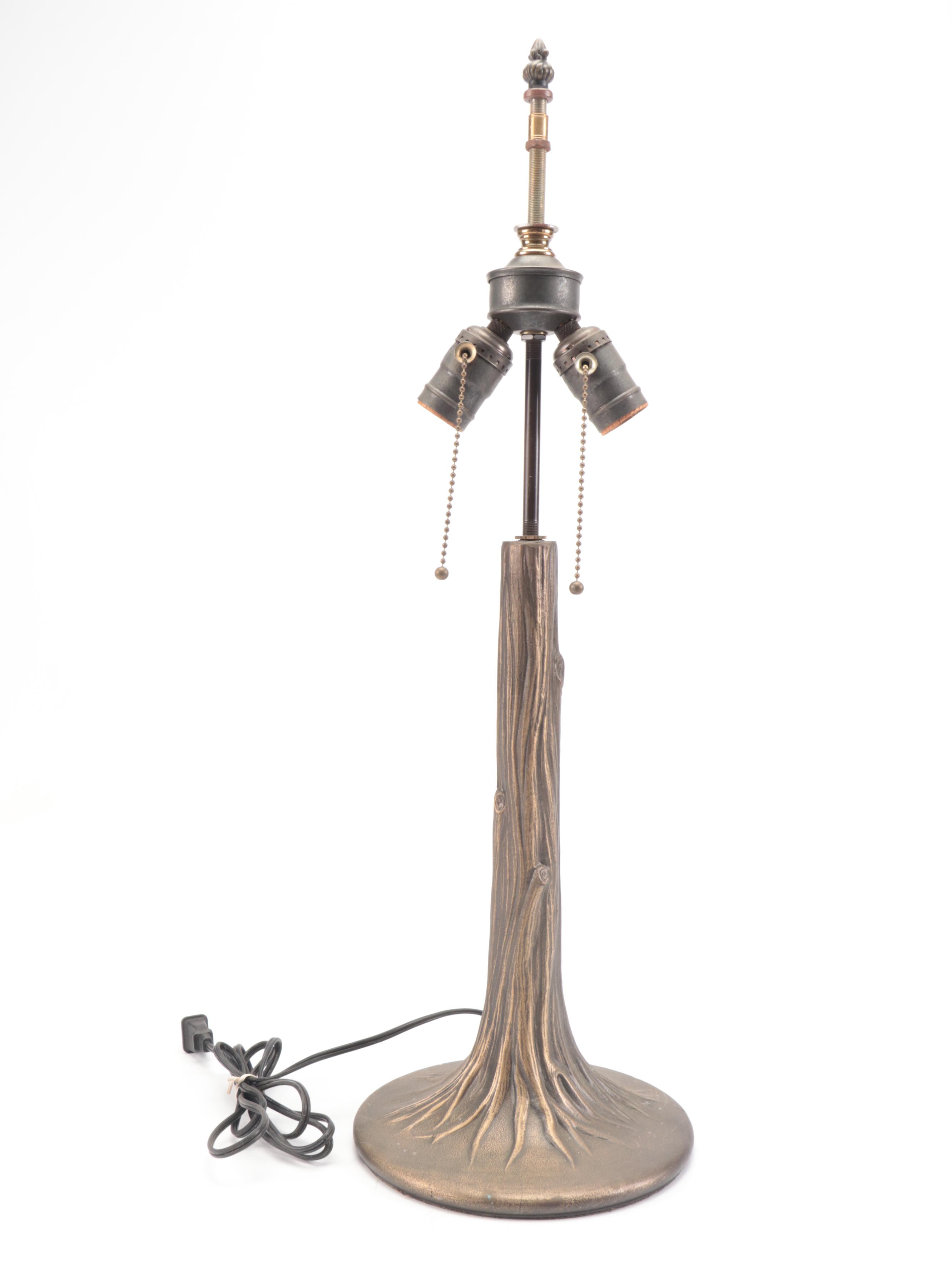 Art Nouveau Style Tree with Art Deco Style Female Figural Metal Table Lamps