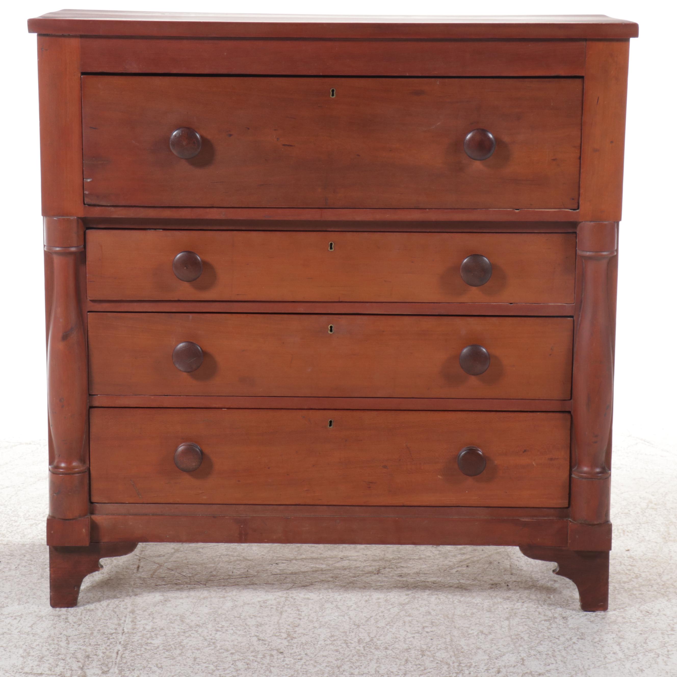 American Empire Cherry Four-Drawer Chest, 19th Century