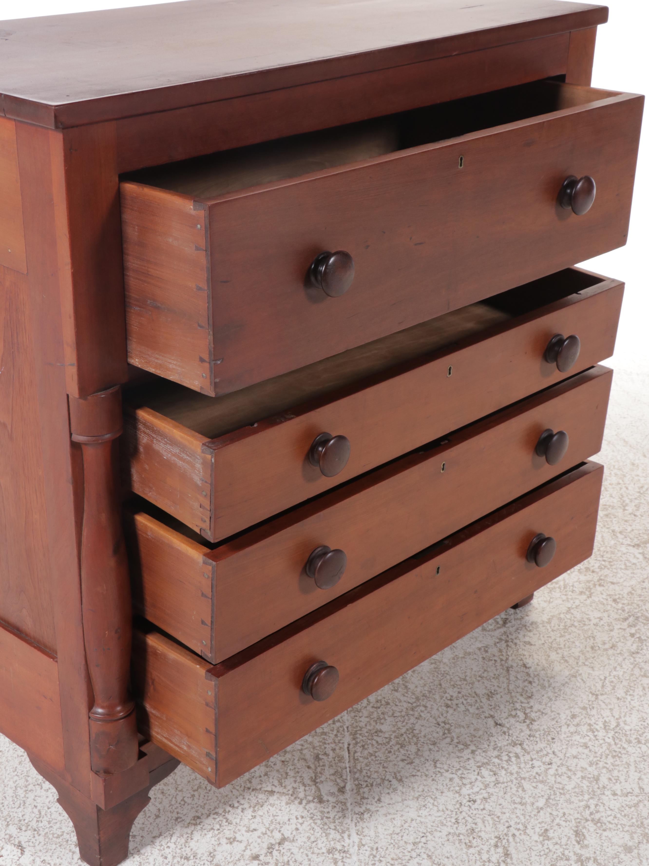 American Empire Cherry Four-Drawer Chest, 19th Century