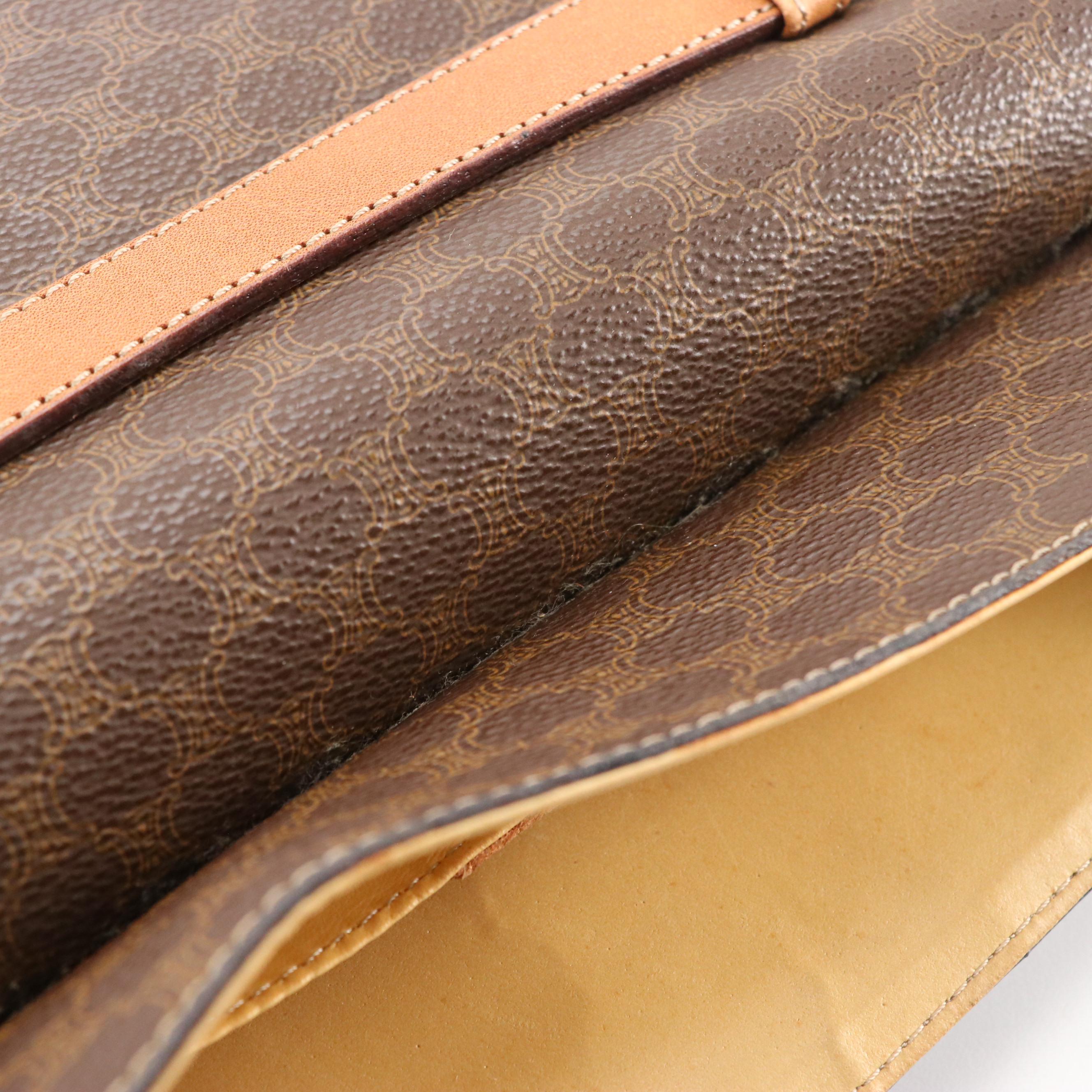 Celine Front Flap Convertible Crossbody Bag in Macadam Canvas and Leather Trim