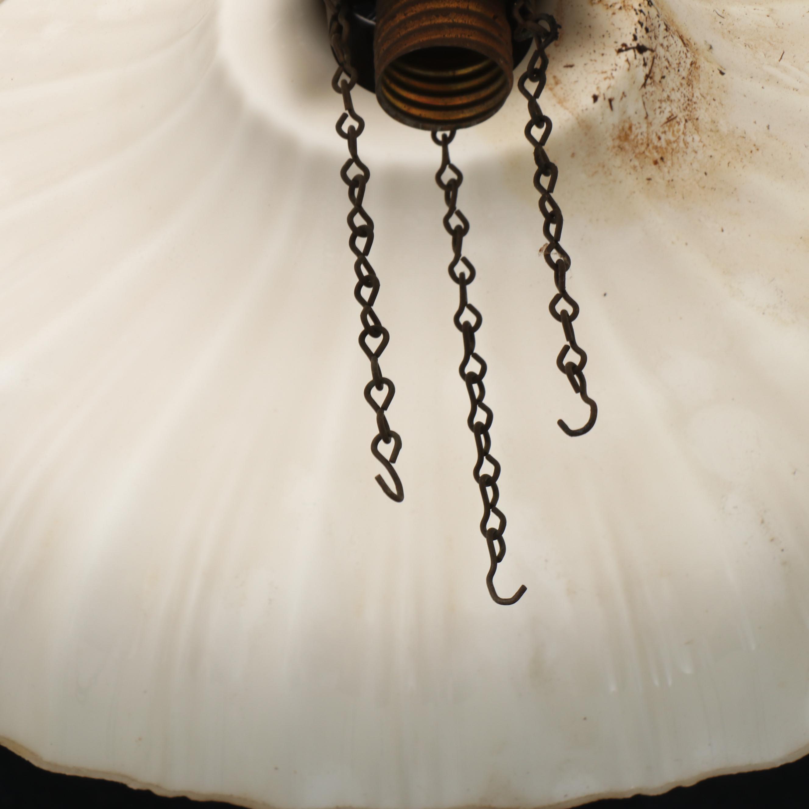 Victorian Hall Pendant Light Font with Frame, and Milk Glass Pendant Shade
