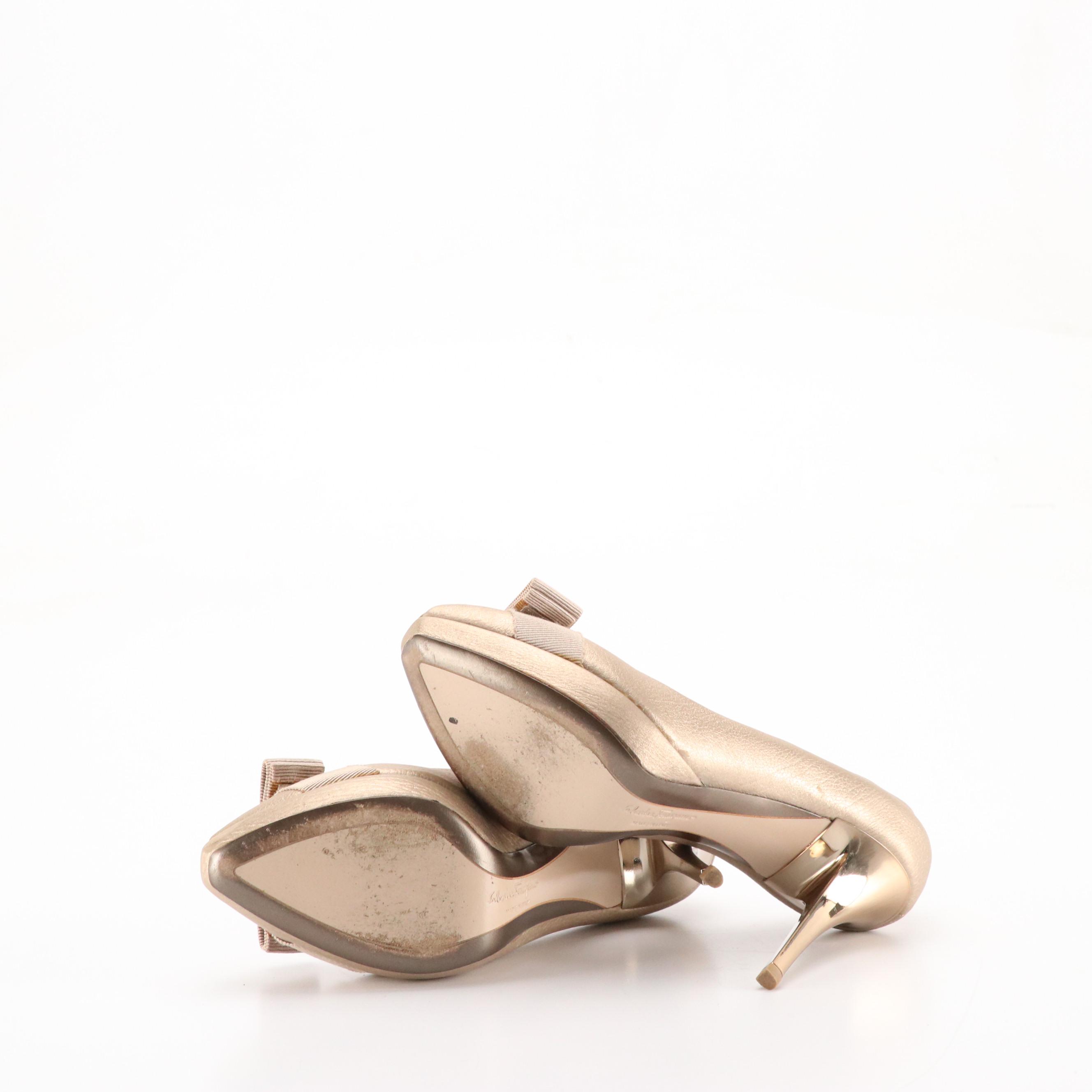 Salvatore Ferragamo Vara Bow Peek Toe Platform Pumps with Box