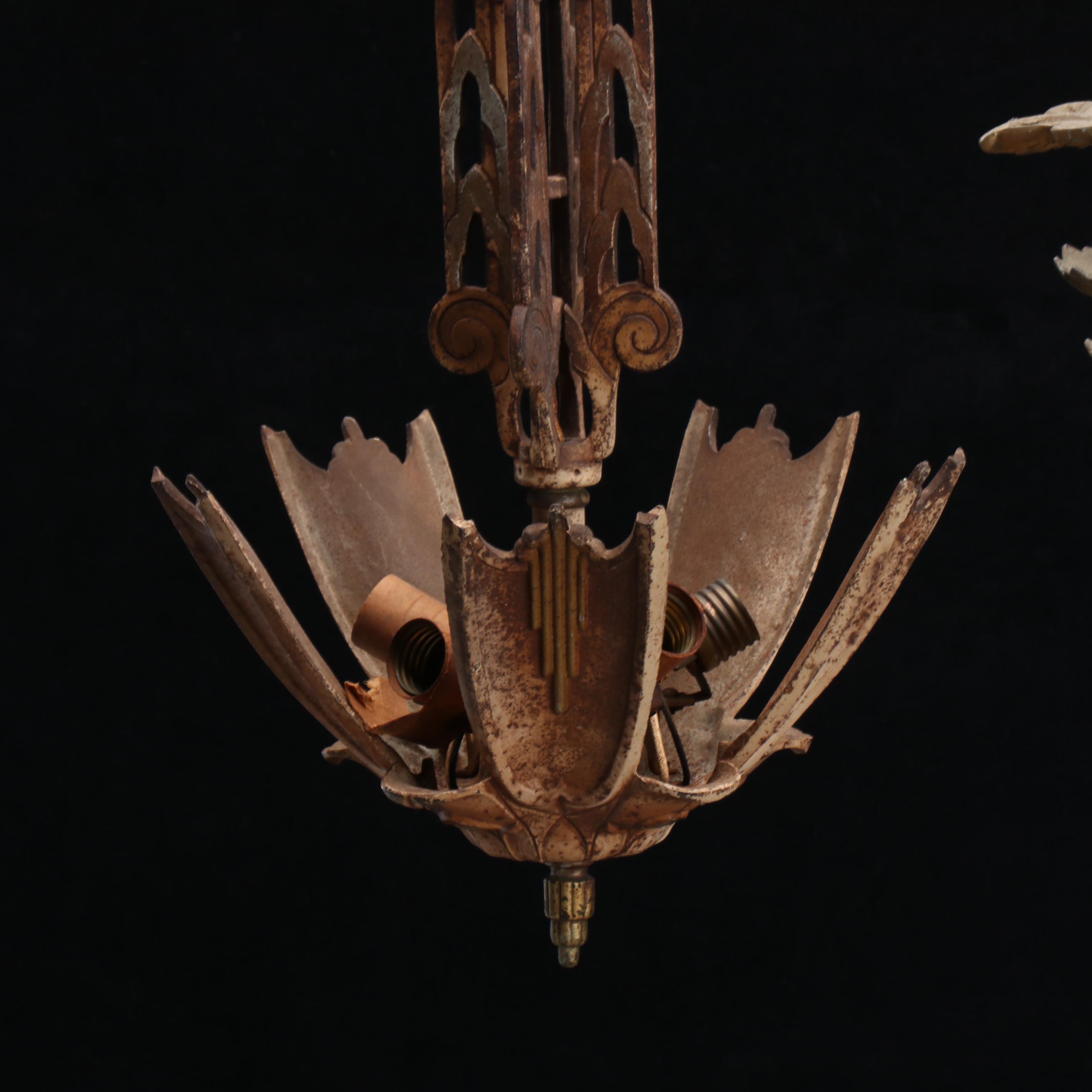 Art Deco Slipper Chandelier with Victorian Five-Light Chandelier, Antique