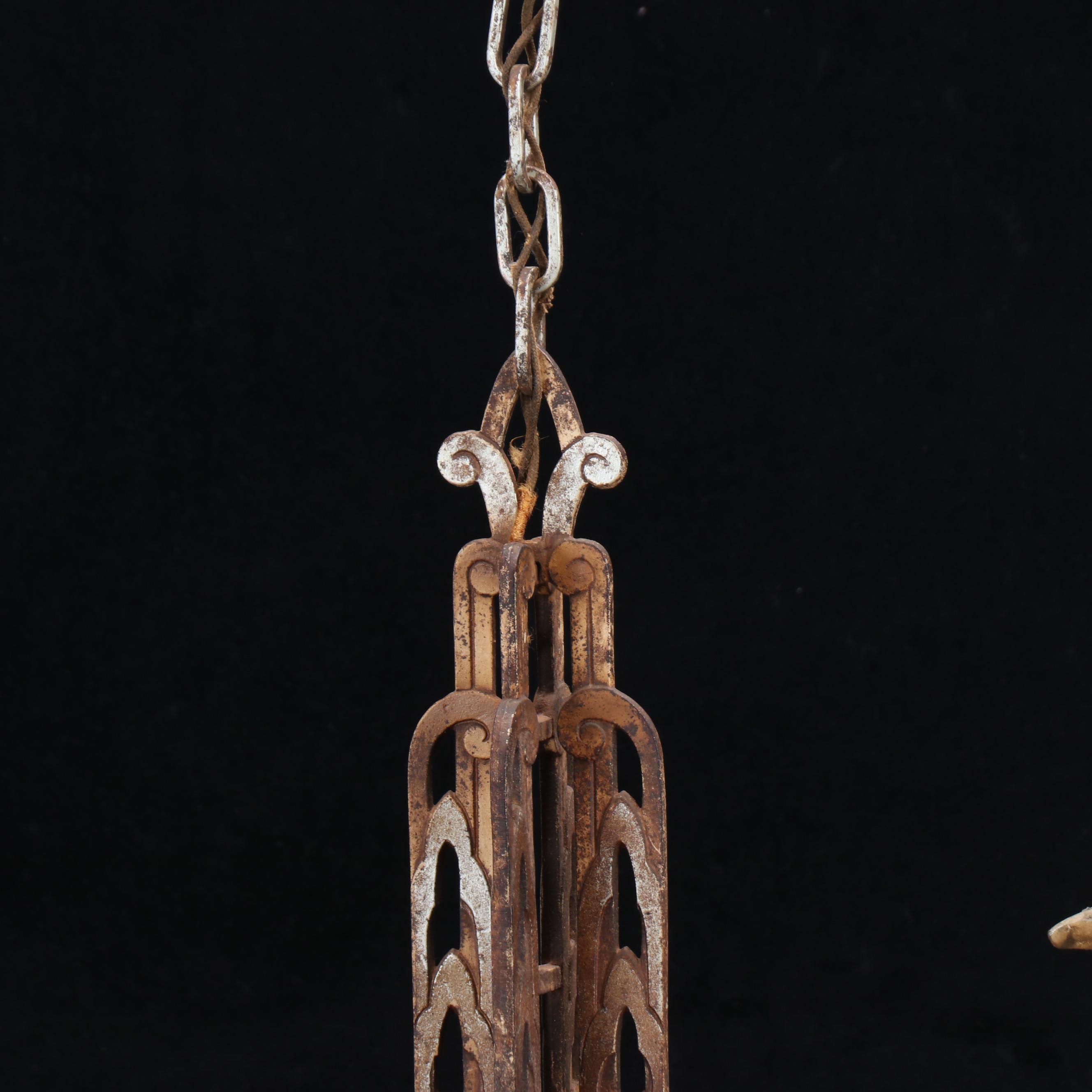 Art Deco Slipper Chandelier with Victorian Five-Light Chandelier, Antique