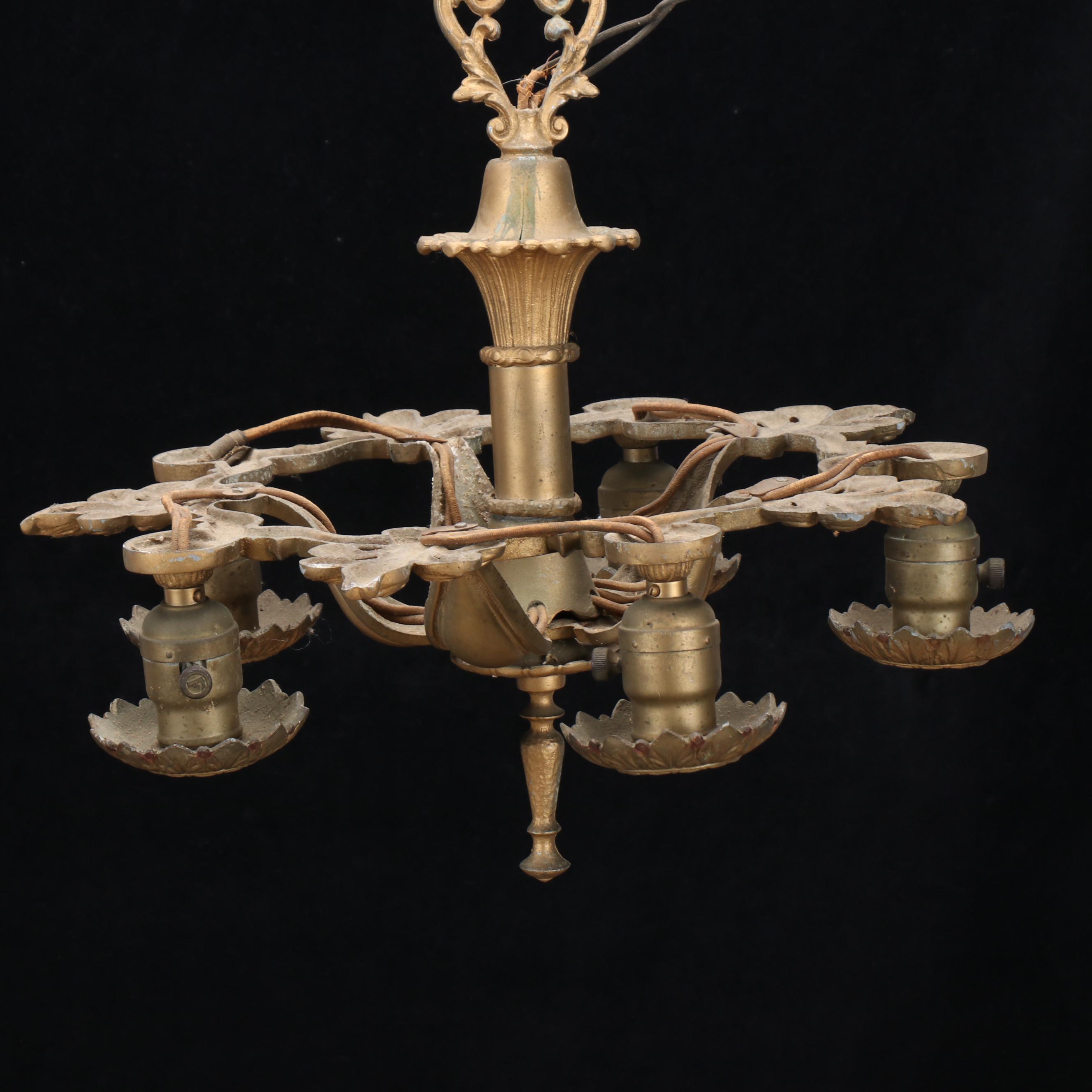 Art Deco Slipper Chandelier with Victorian Five-Light Chandelier, Antique