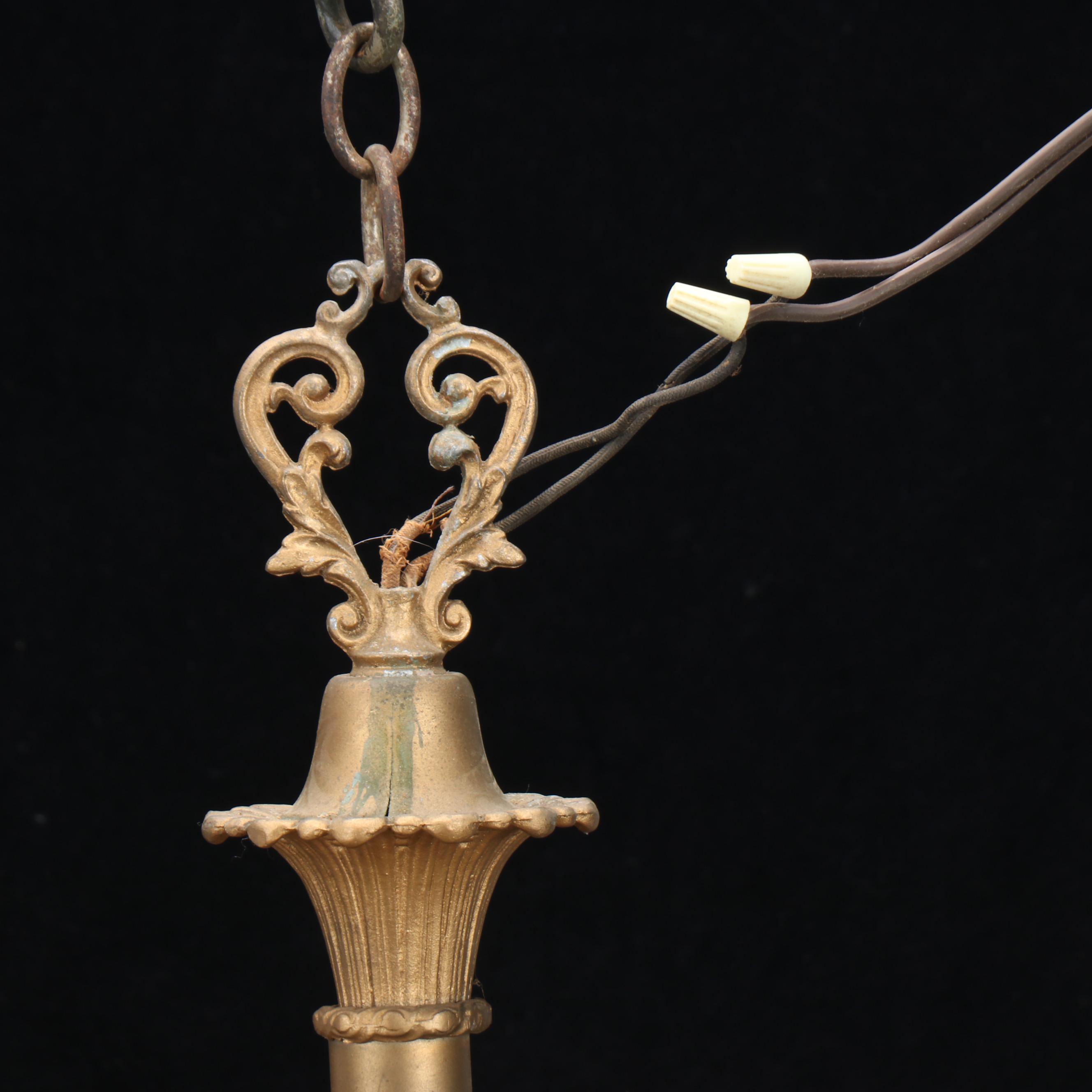 Art Deco Slipper Chandelier with Victorian Five-Light Chandelier, Antique