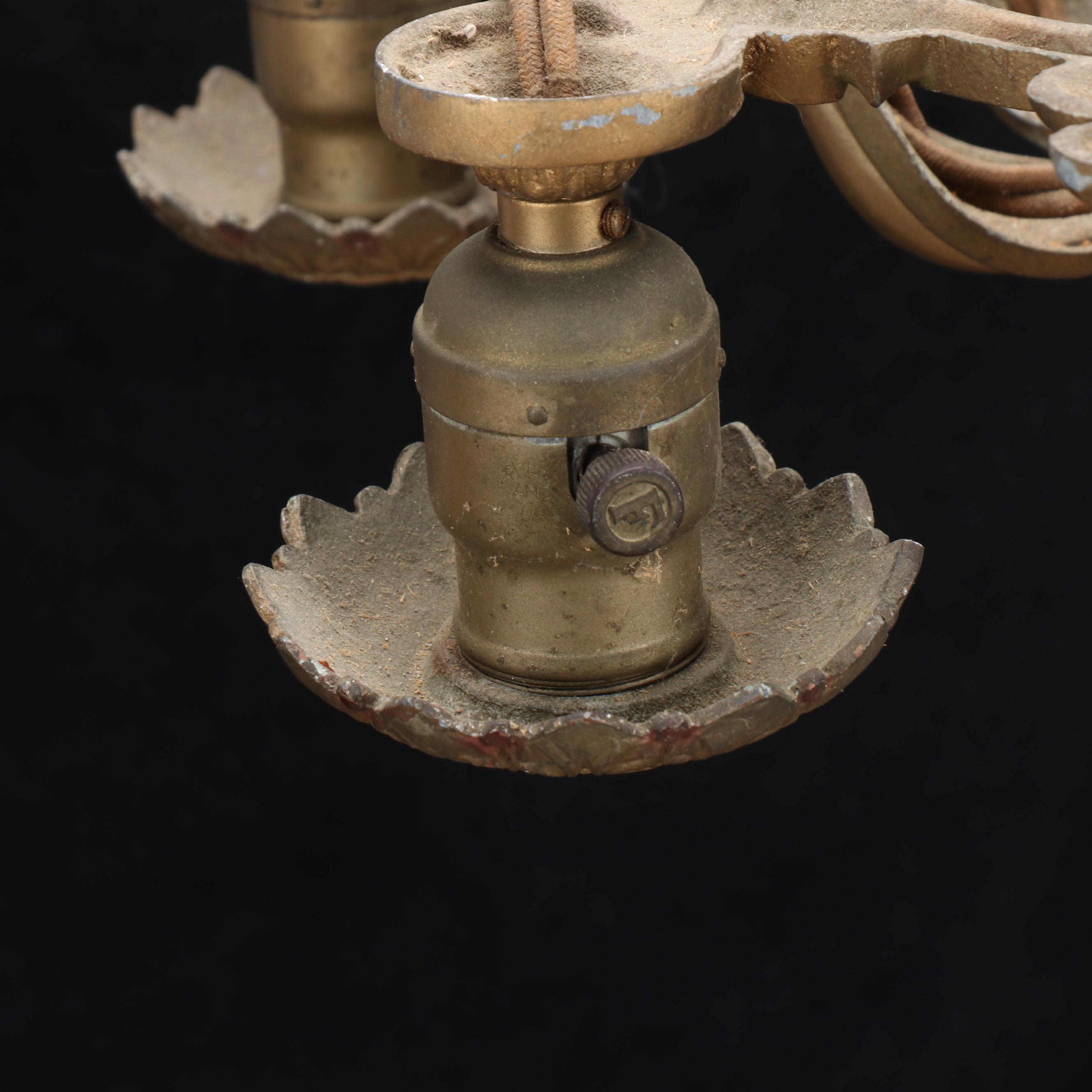 Art Deco Slipper Chandelier with Victorian Five-Light Chandelier, Antique