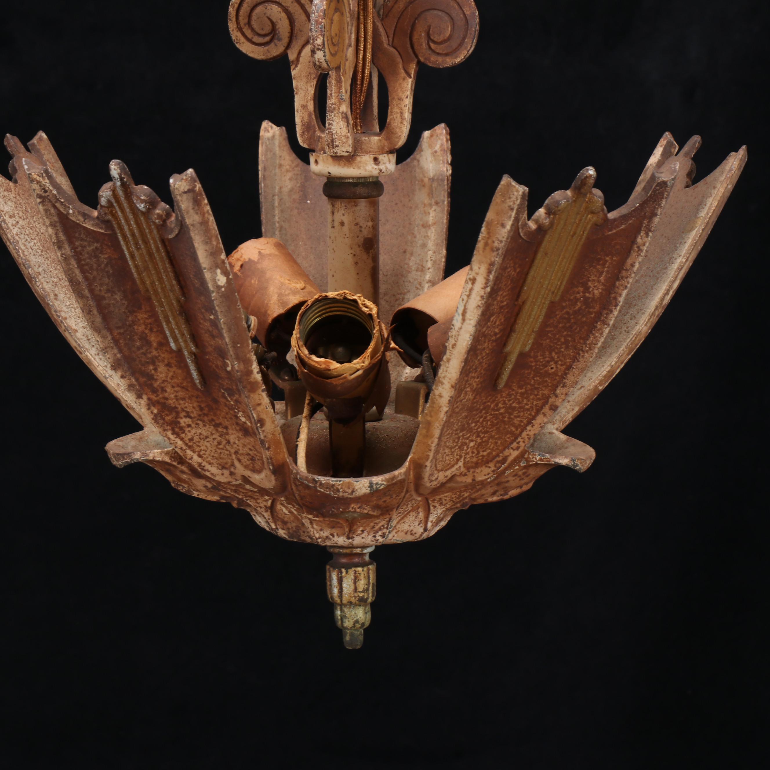 Art Deco Slipper Chandelier with Victorian Five-Light Chandelier, Antique