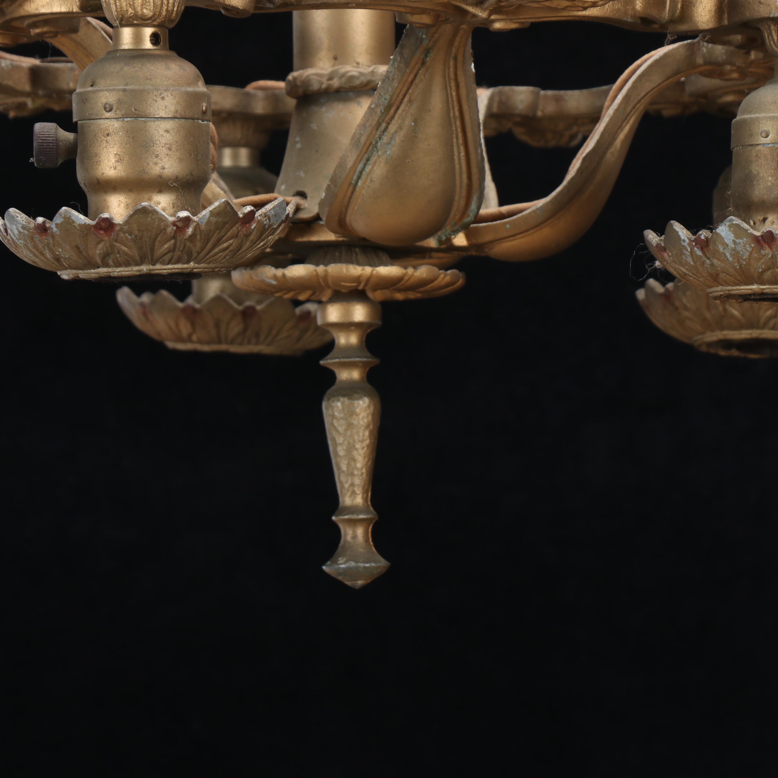 Art Deco Slipper Chandelier with Victorian Five-Light Chandelier, Antique