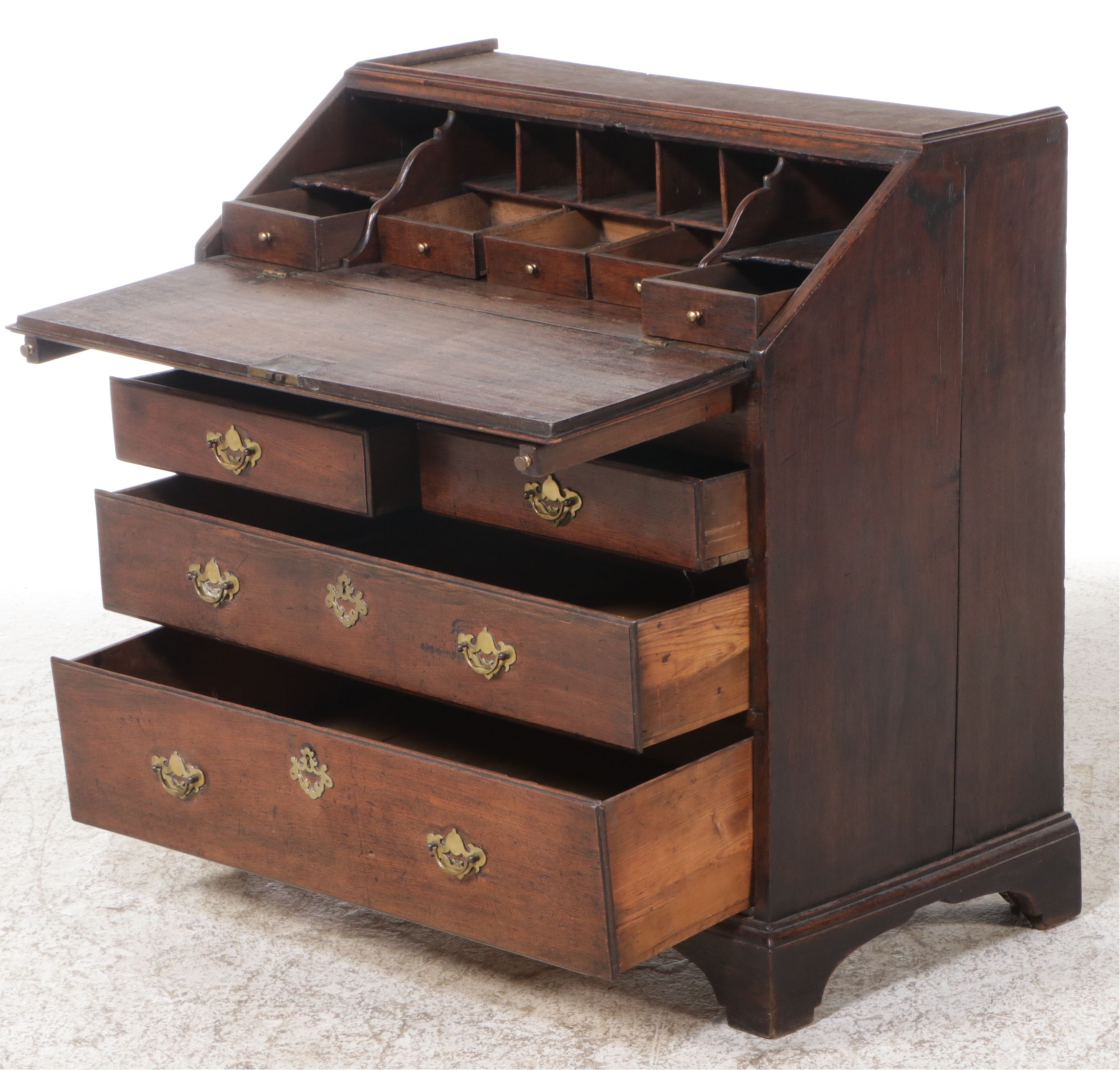 Antique Georgian Style Oak Slant-Front Secretary Desk