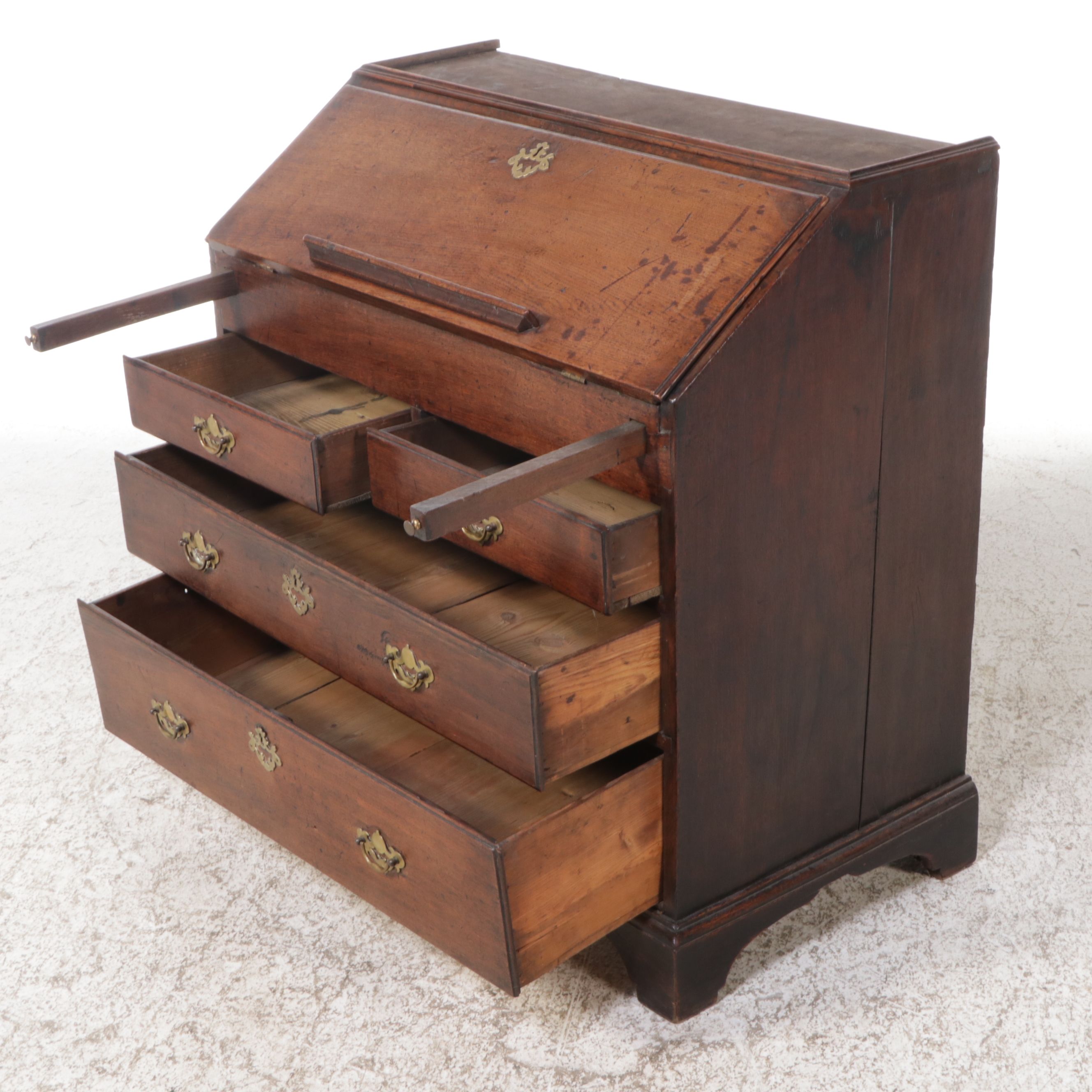 Antique Georgian Style Oak Slant-Front Secretary Desk