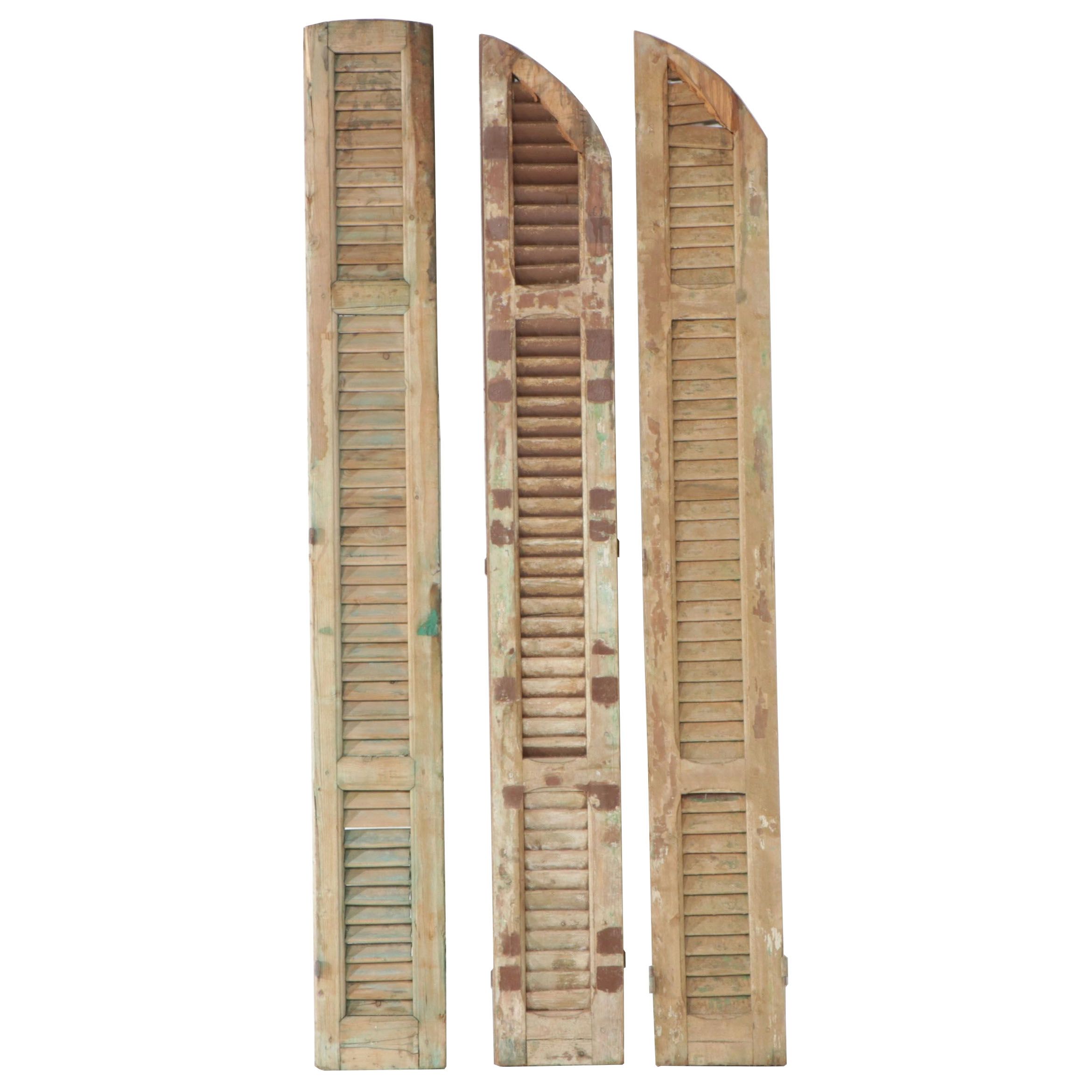 Architectural Salvage Louvered Wood Arched Window Shutters