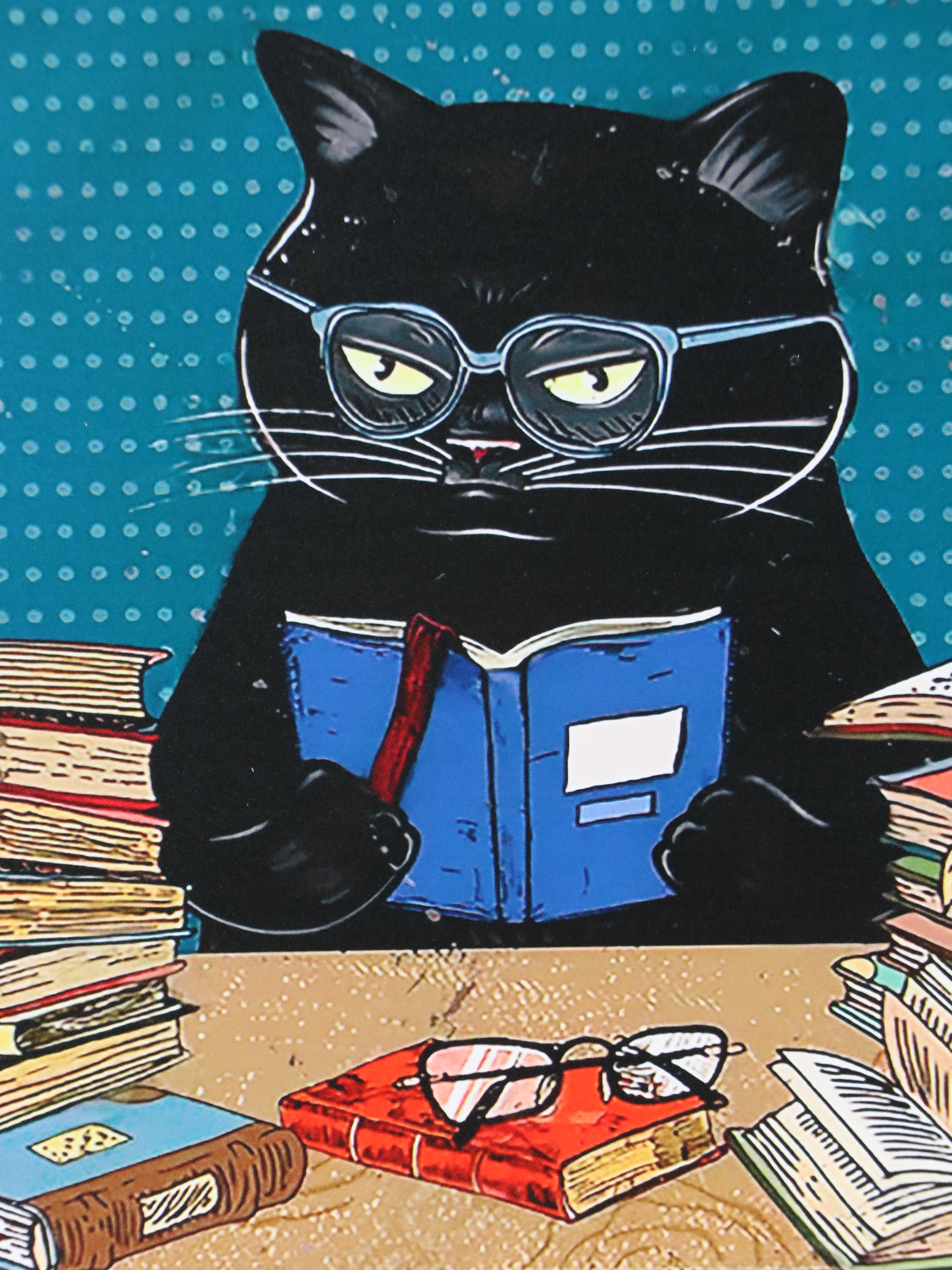 Novelty Cat Giclée "Reading Because Murder is Wrong"