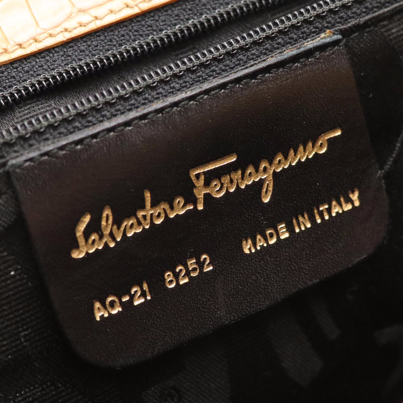 Salvatore Ferragamo Gancini Flap Two-Way Tote in Beige Croc Embossed Leather