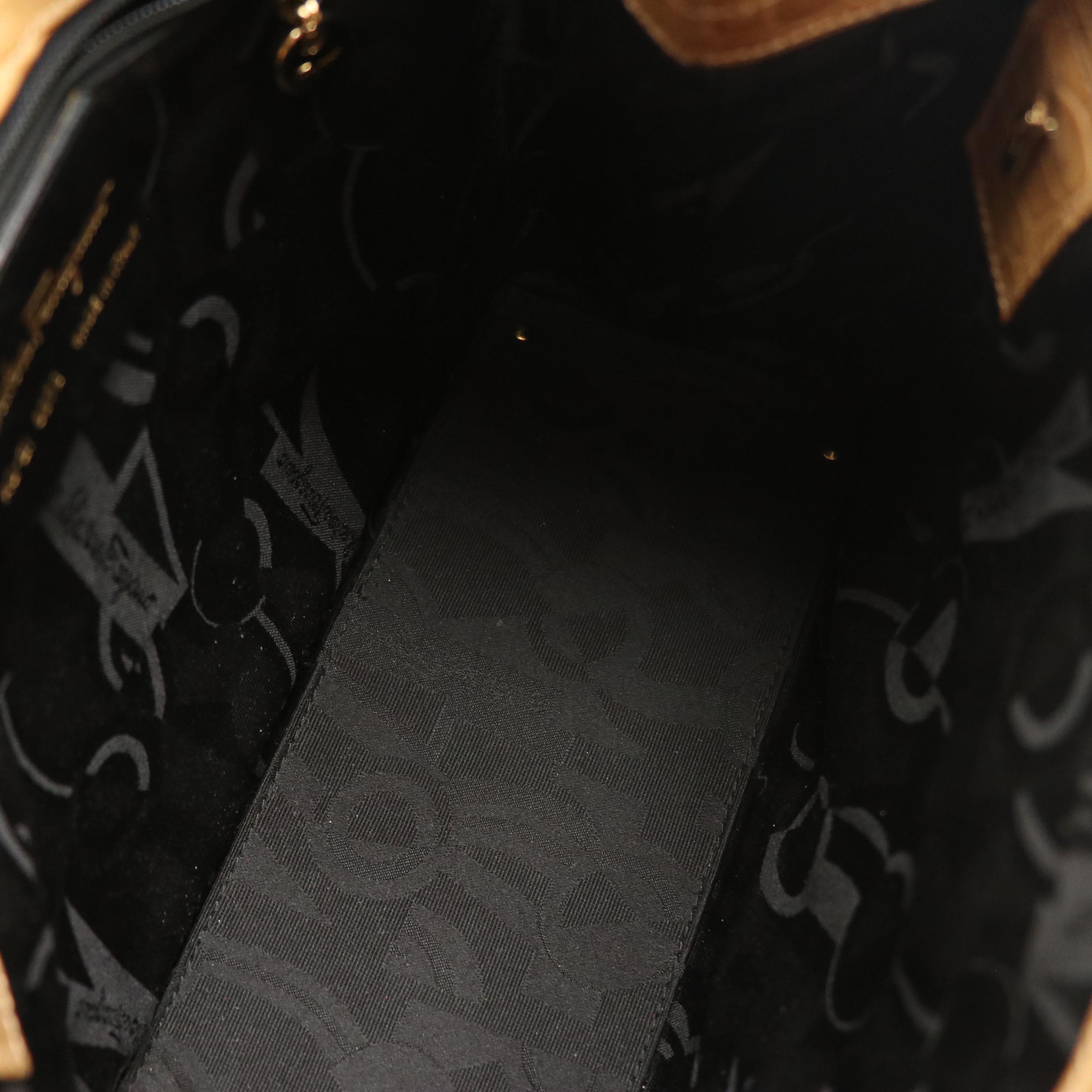 Salvatore Ferragamo Gancini Flap Two-Way Tote in Beige Croc Embossed Leather