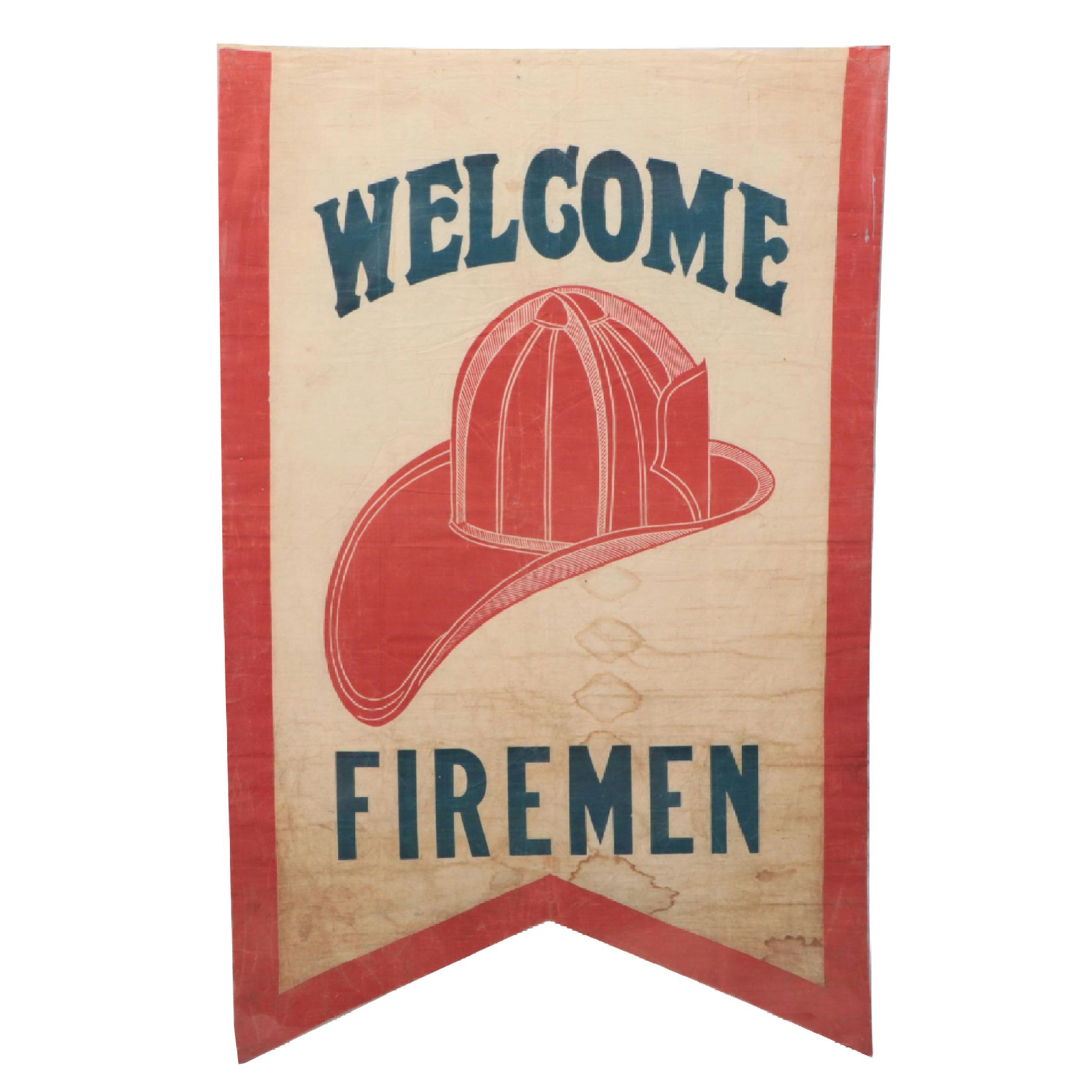 "Welcome Firemen" Fabric Banner, Mid-20th Century