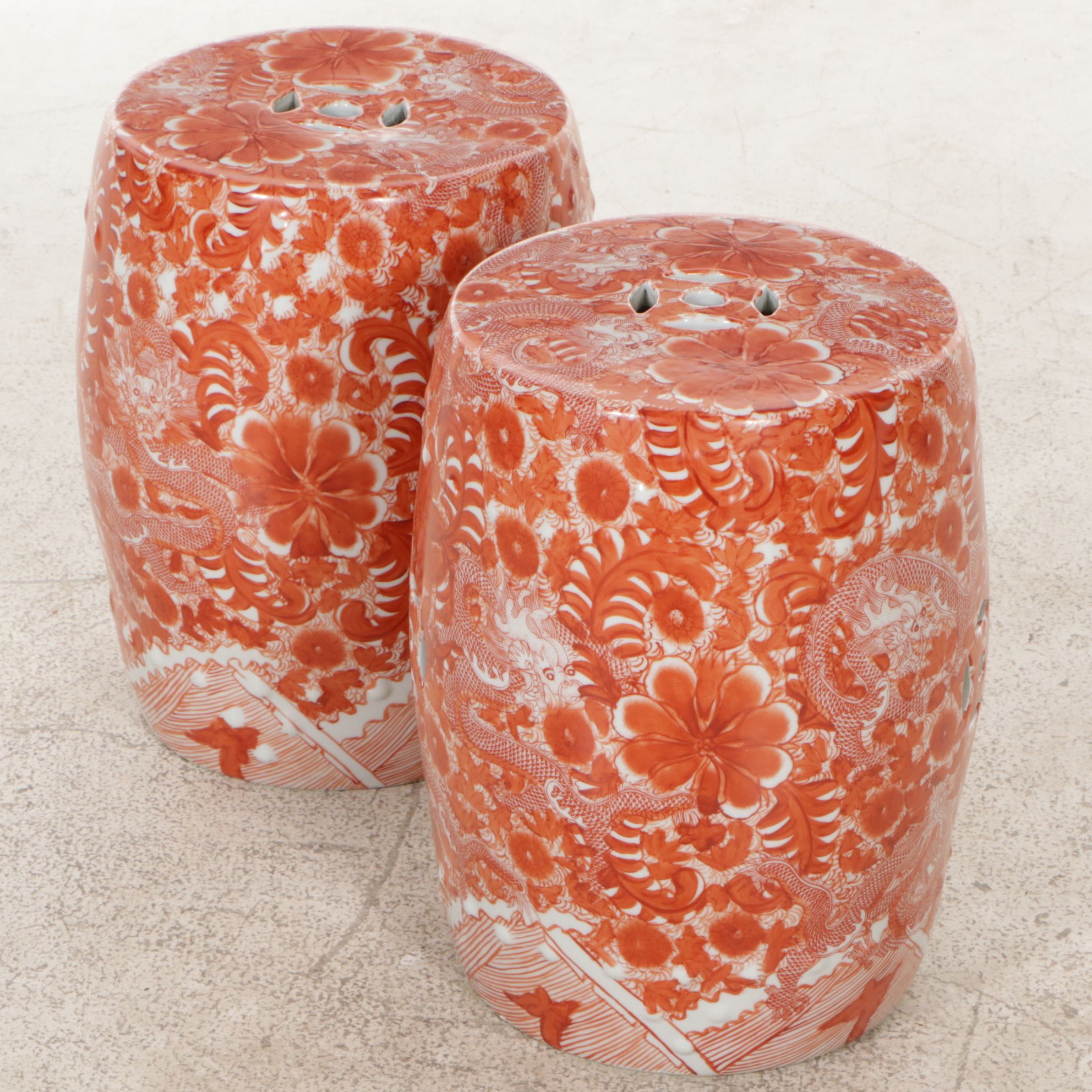 Chinese Glazed Ceramic Garden Seats with Dragons, Pair, 21st Century