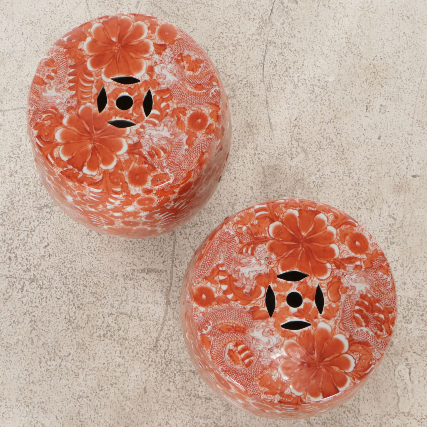 Chinese Glazed Ceramic Garden Seats with Dragons, Pair, 21st Century