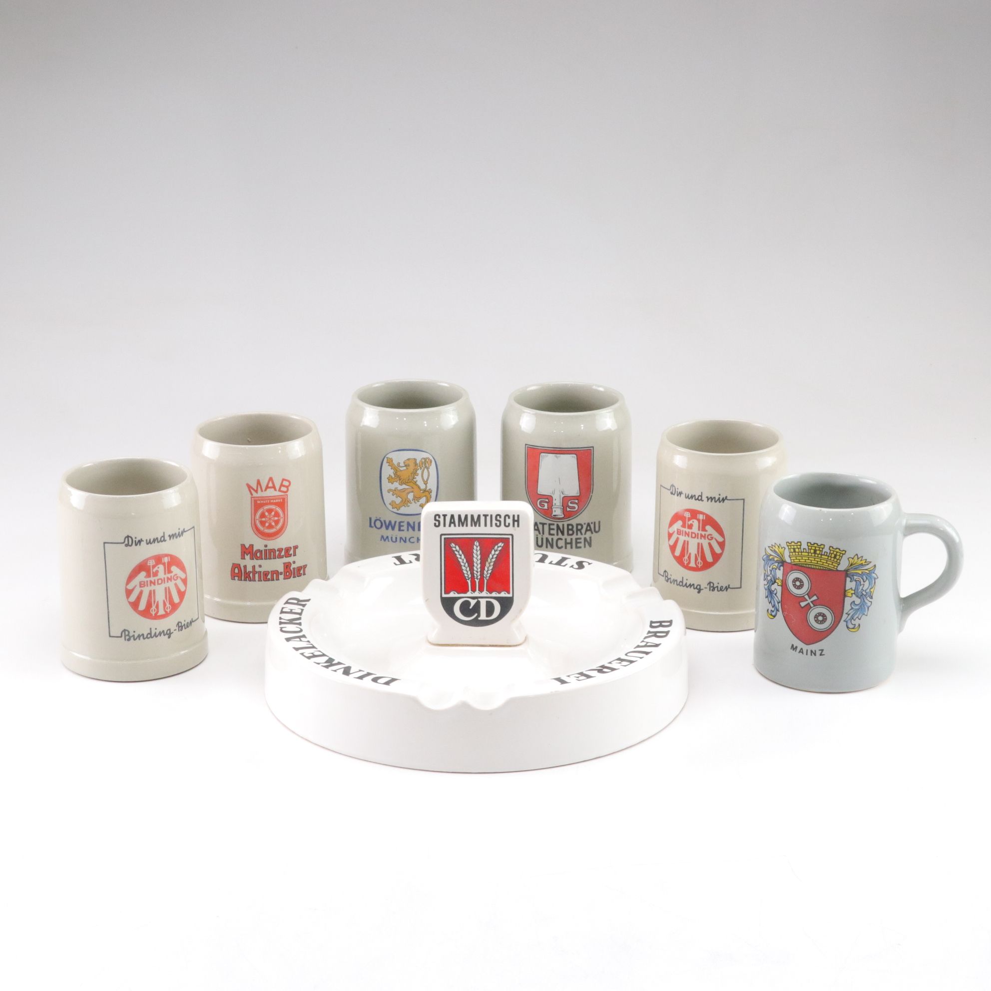 German Stoneware Beer Mugs & Ashtray