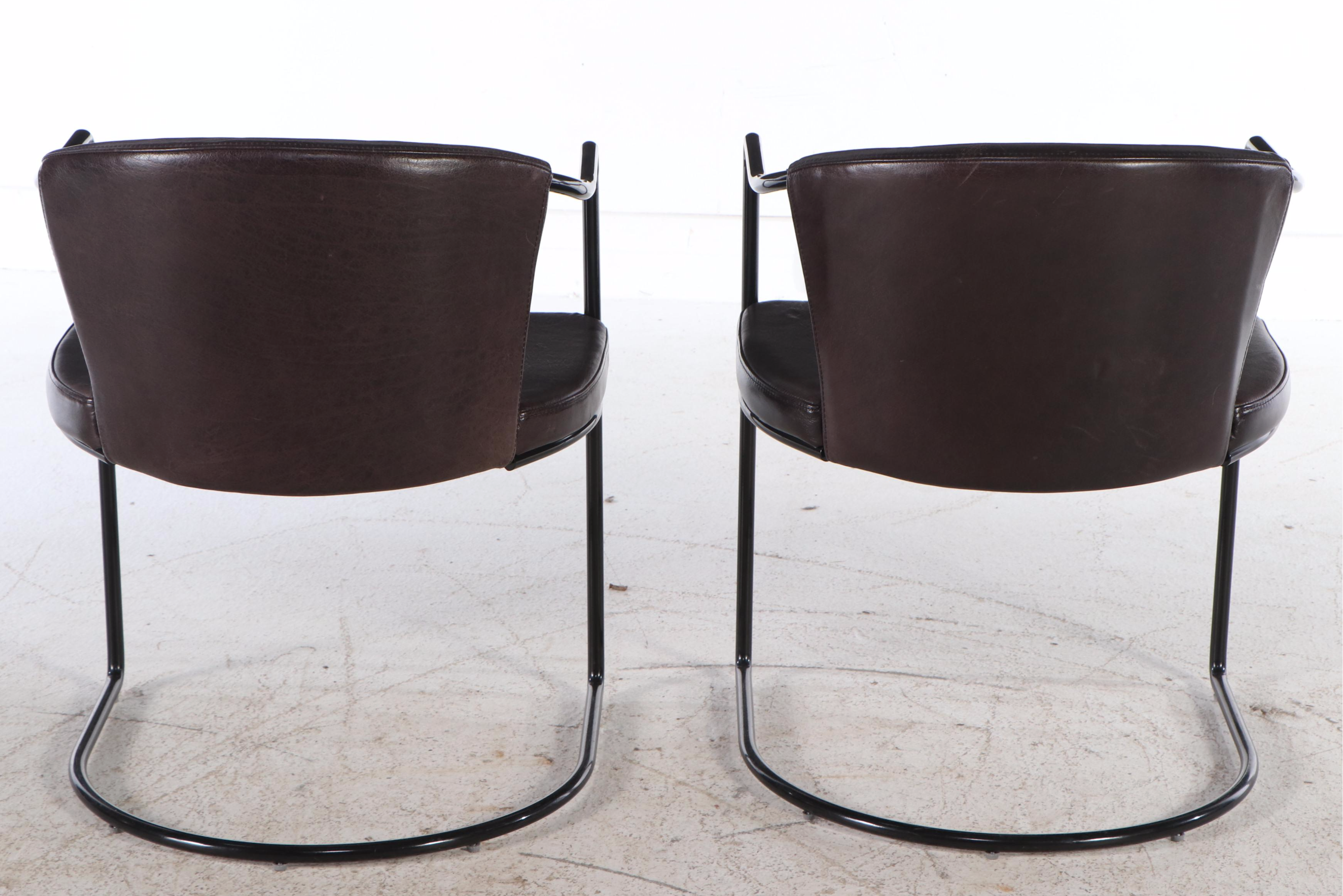 CB2 Modernist Metal Frame and Leather Dining Chairs, Pair, 2018
