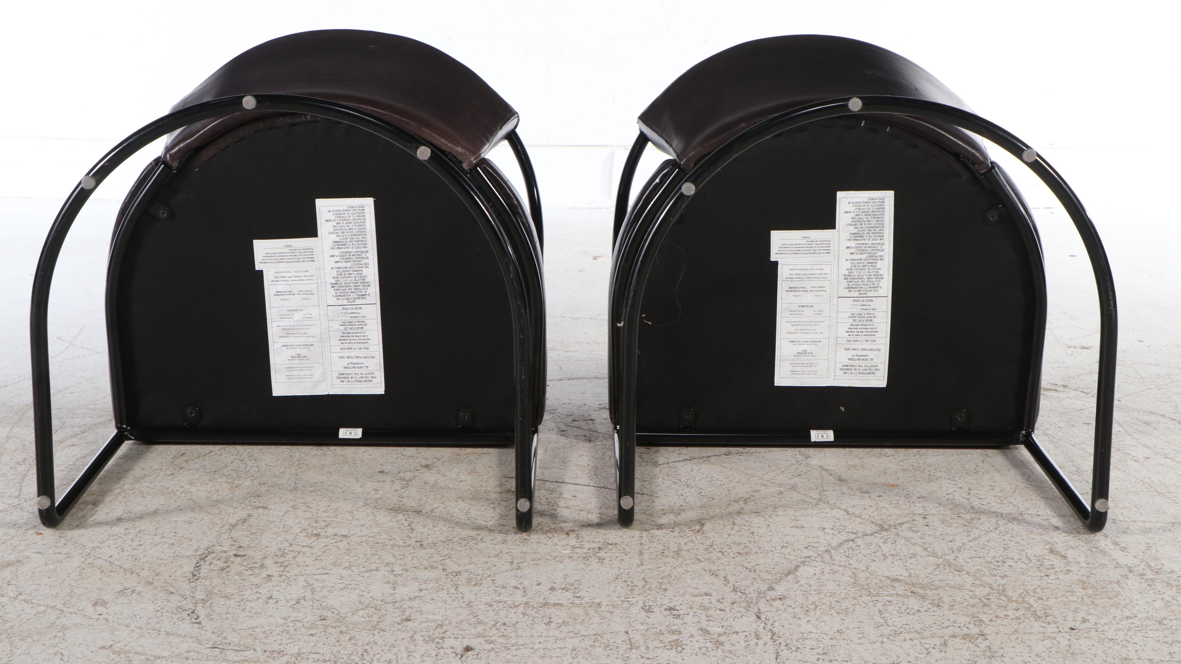 CB2 Modernist Metal Frame and Leather Dining Chairs, Pair, 2018