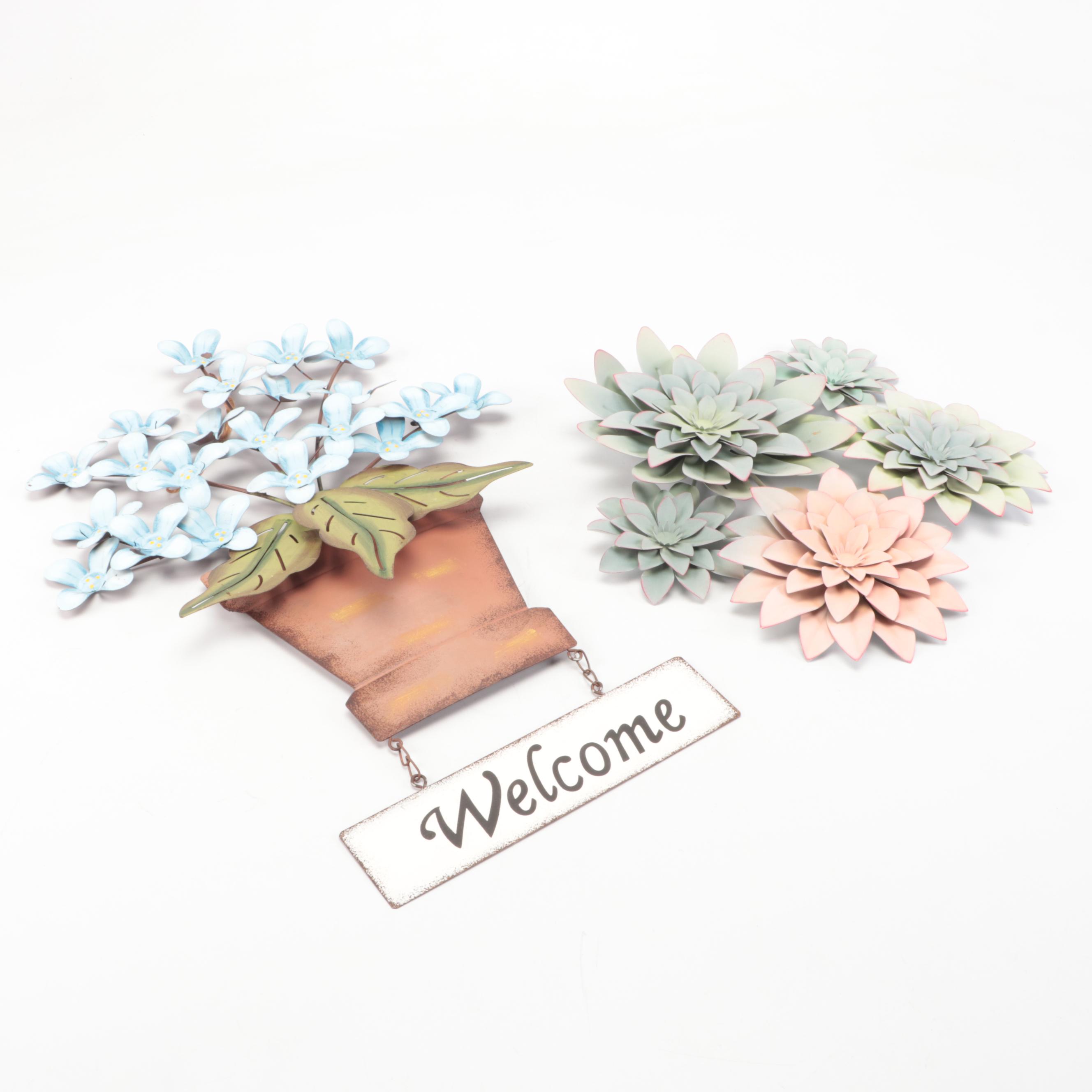 Potted Flowers and Cacti Decorative Metal Wall Hangings