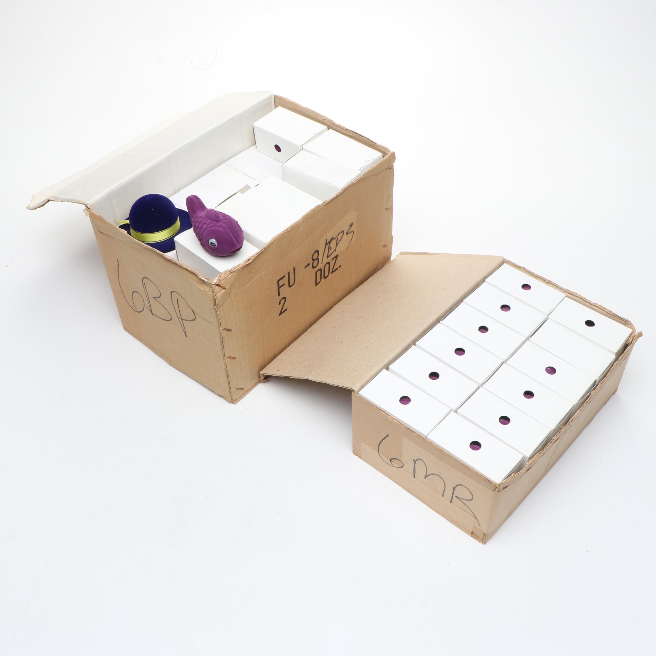 266 Flocked Fish Ring Boxes and 20 Hat Earring Boxes