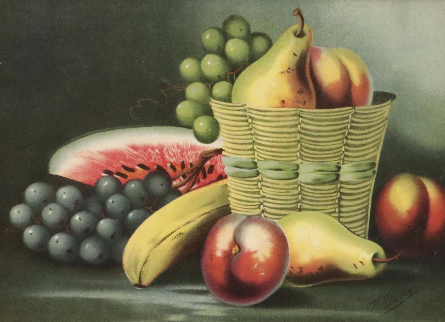 Still Life Chromolithographs "Peaches and Pears" and Other Array of Fruit
