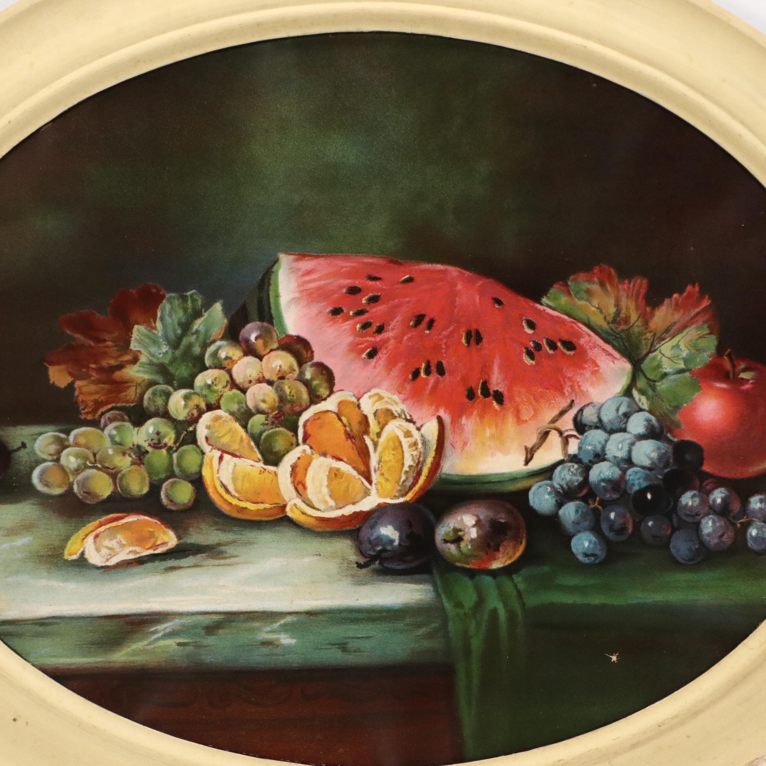 Still Life Chromolithographs "Peaches and Pears" and Other Array of Fruit
