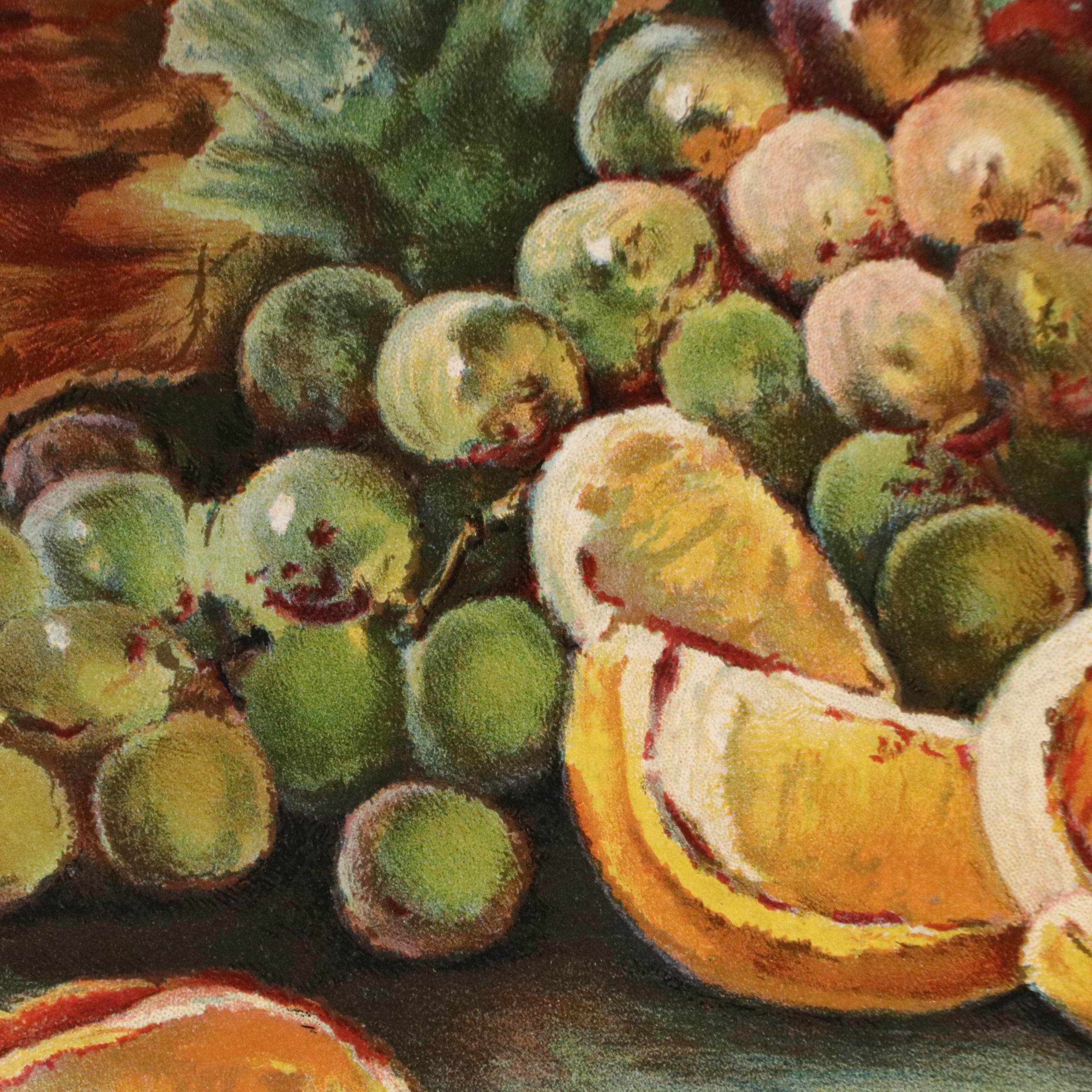 Still Life Chromolithographs "Peaches and Pears" and Other Array of Fruit