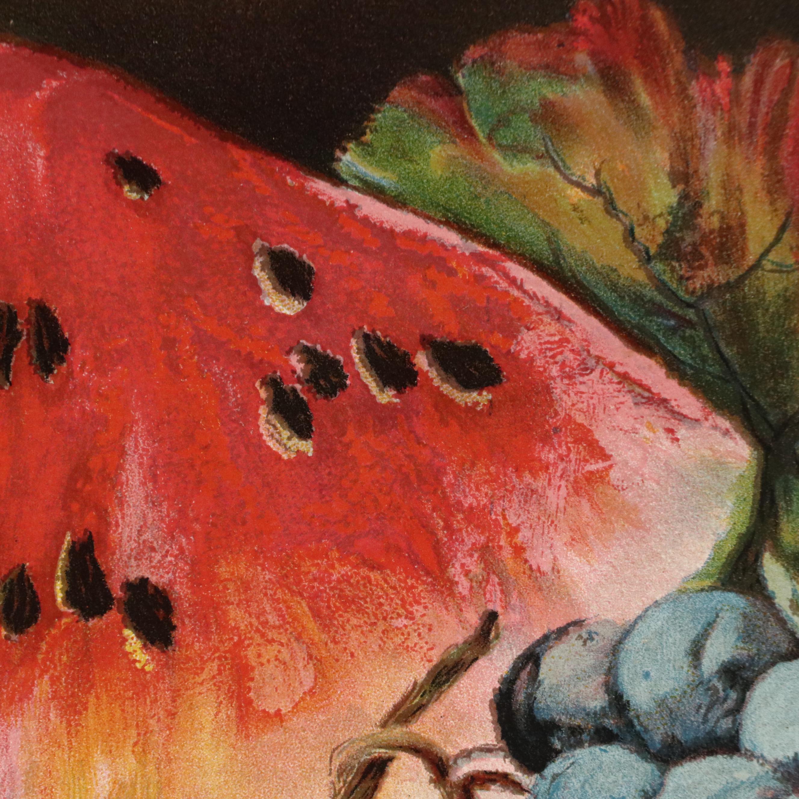 Still Life Chromolithographs "Peaches and Pears" and Other Array of Fruit