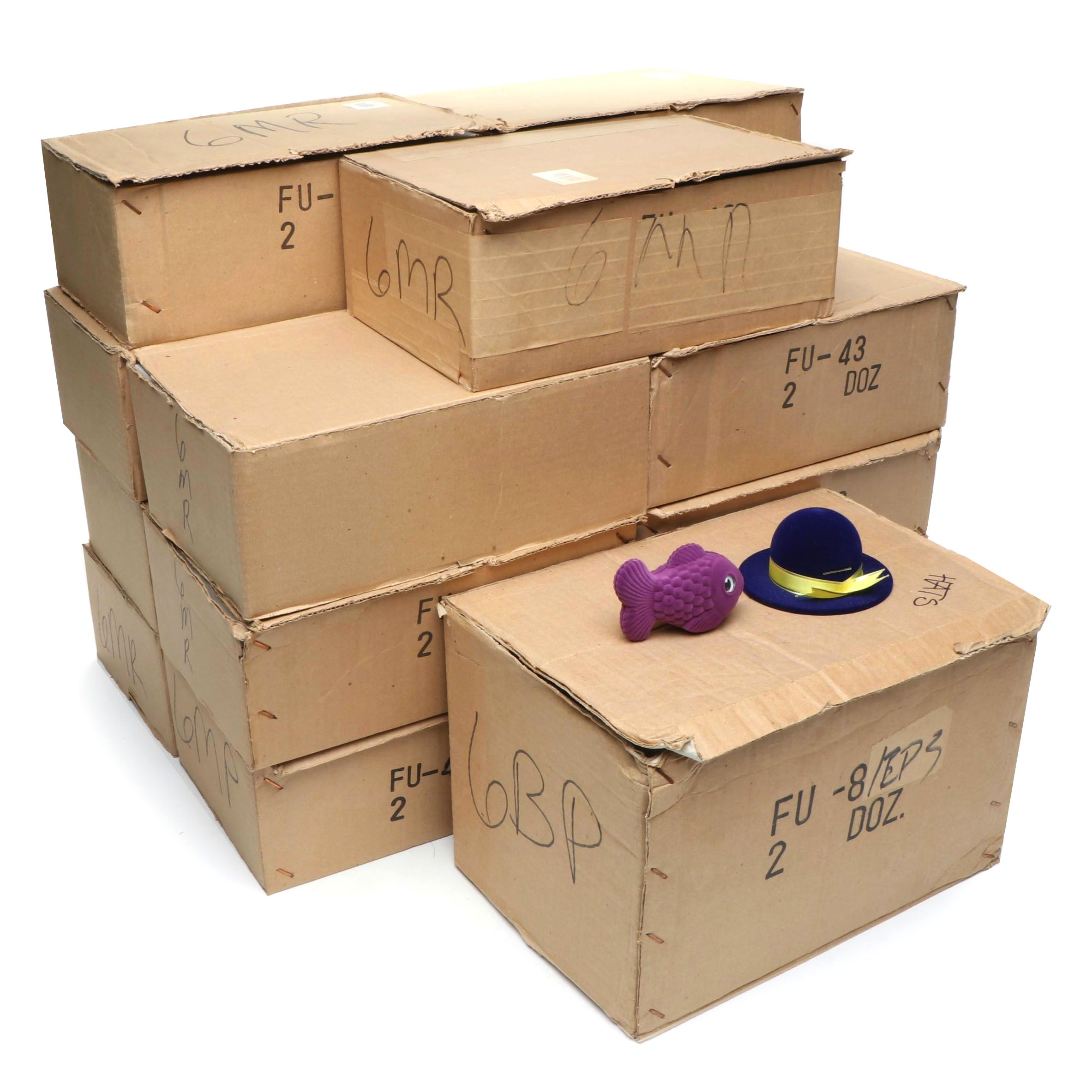 266 Flocked Fish Ring Boxes and 20 Hat Earring Boxes