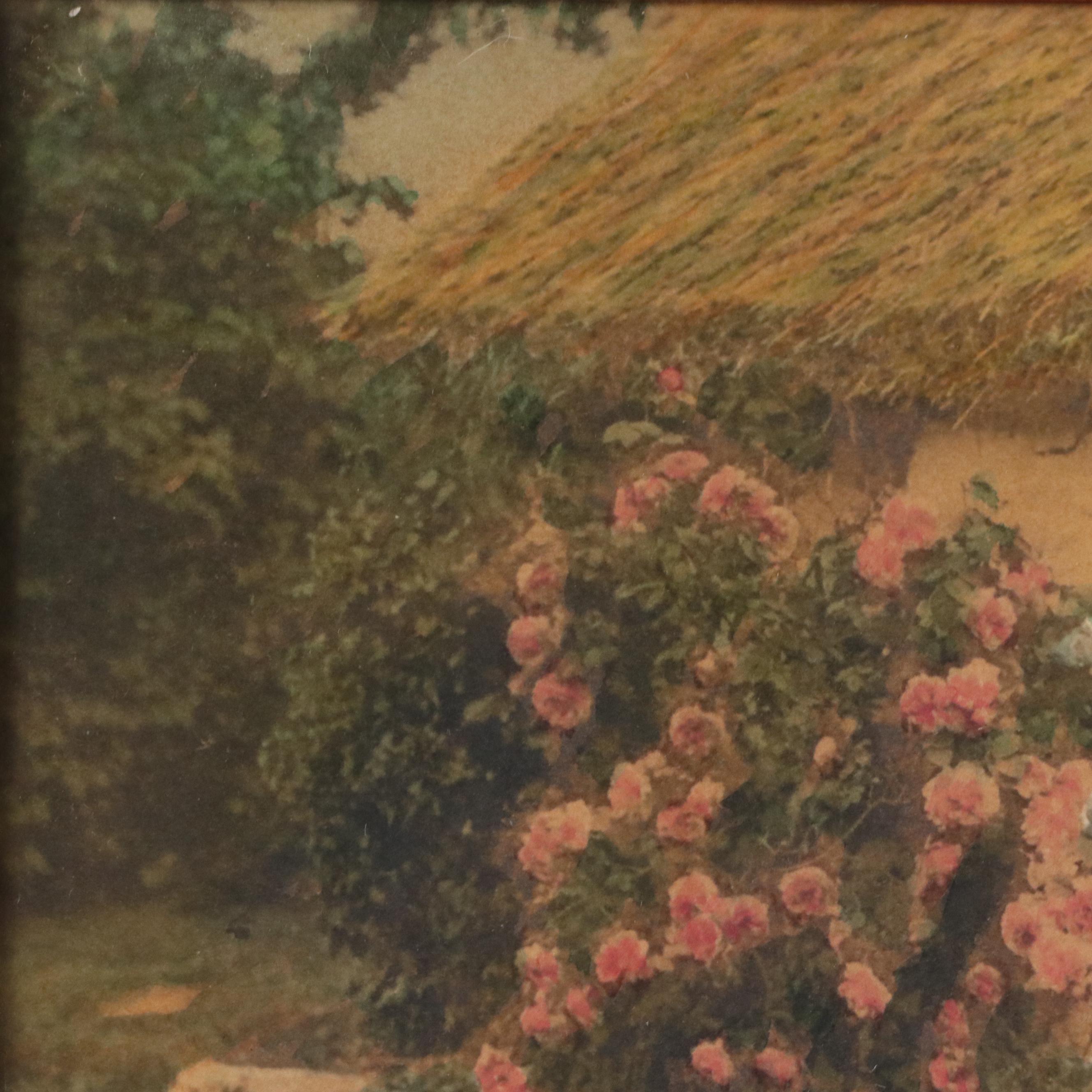 Wallace Nutting Floral Hand-Colored Platinum Photograph Framed with Mirror