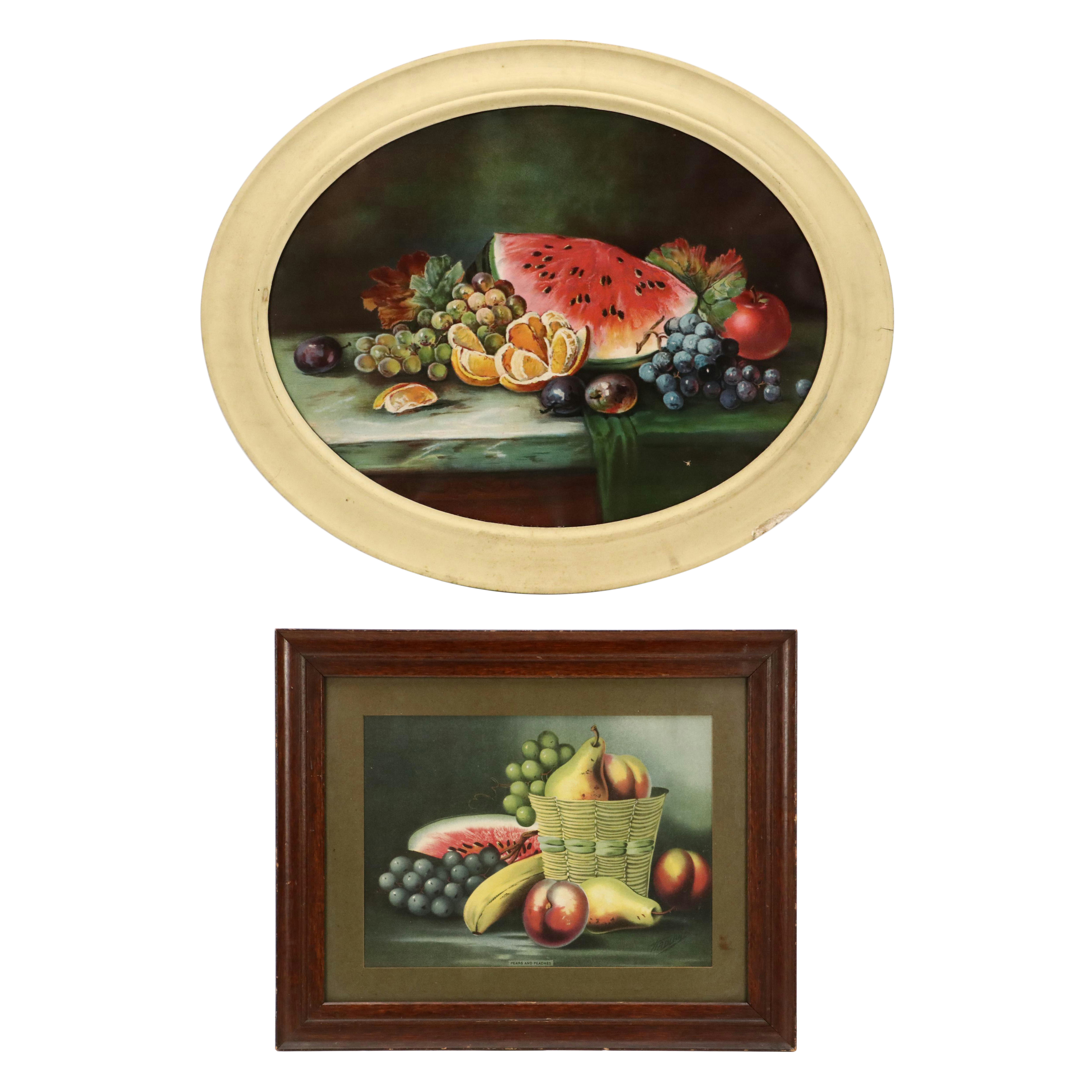 Still Life Chromolithographs "Peaches and Pears" and Other Array of Fruit