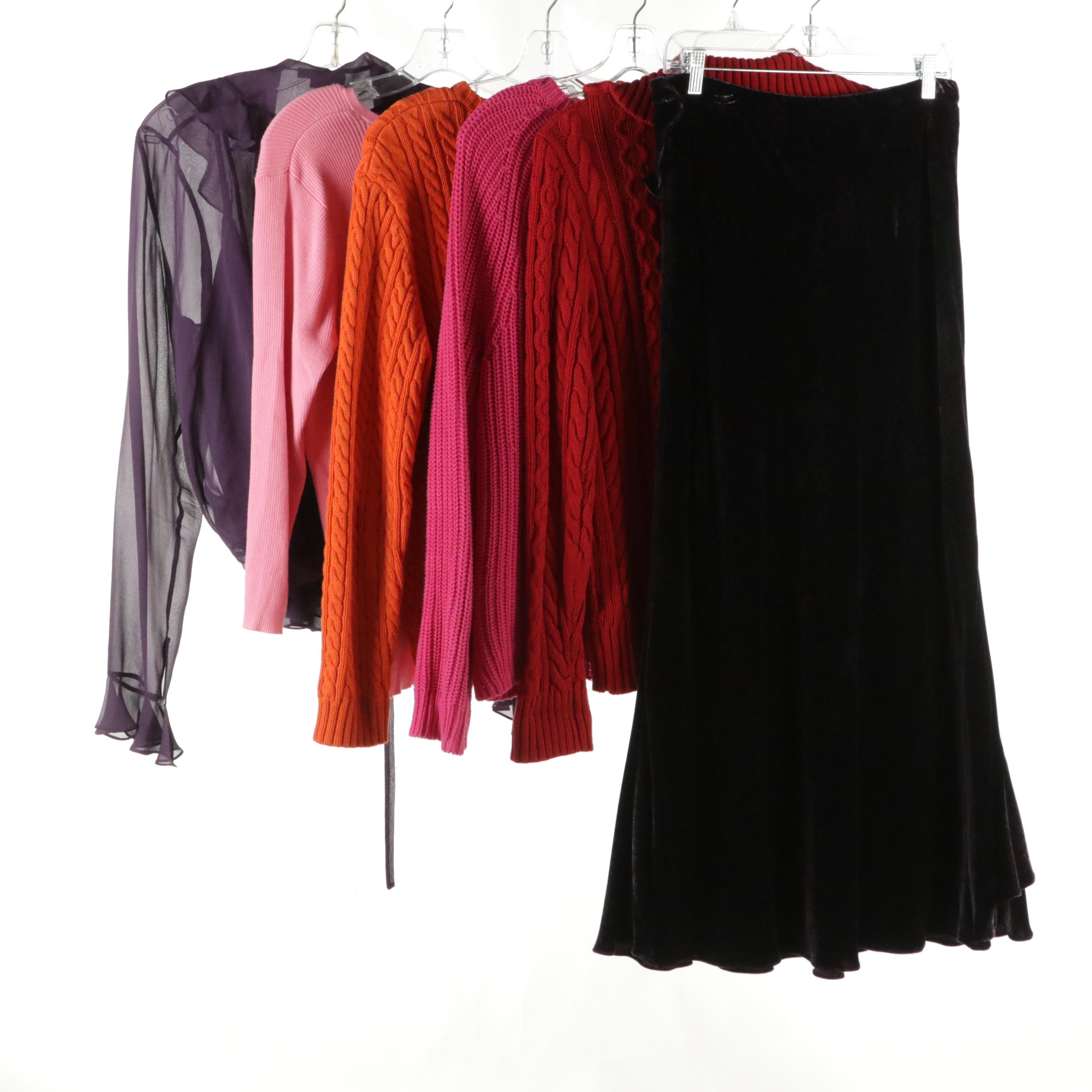 Lauren Ralph Lauren Purple Silk Wrap Top, Paisley Maxi Skirt, Sweaters and More